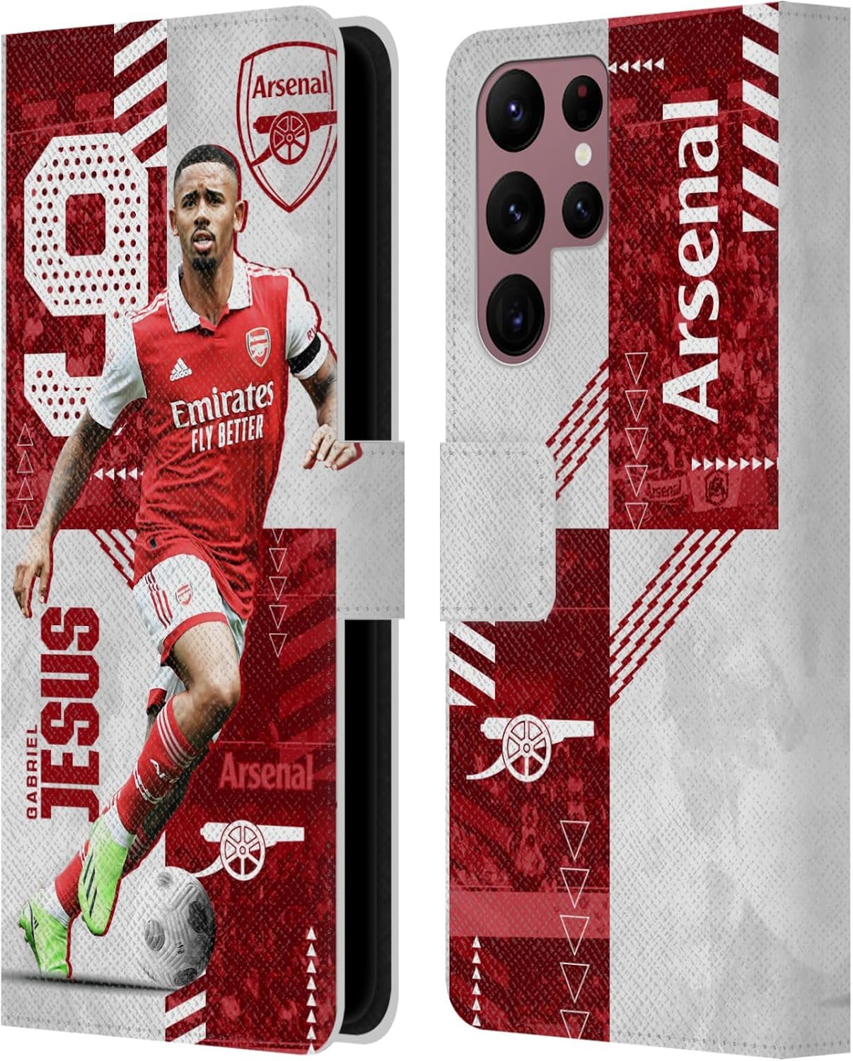 Head Case Designs Officially Licensed Arsenal FC Gabriel Jesus 2022/23 First Team Leather Wallet Case Compatible with Samsung Galaxy S22 Ultra 5G