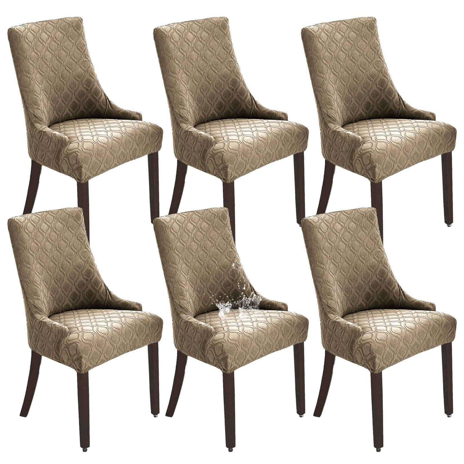 ZRCYXDW Waterproof Wingback Side Chair Slipcover, Stretch Wingback Chair Cover Slipcover Removable Dining Chair Covers Washable For Banquet Decoration-Khaki-Set of 6