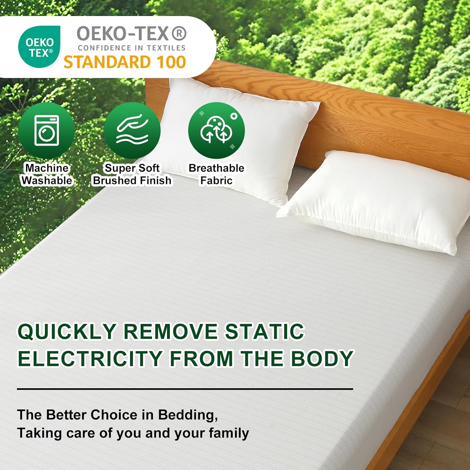 Ivellow Grounding Sheets King 10% Pure Silver Fiber 90% Organic Cotton Sheets King Size 16” Deep Pocket Soft Breathable Grounded Sheet Earth Connected Bedding White Fitted Sheet with Grounding Cord