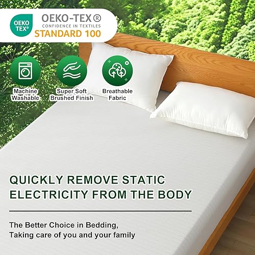 Miniatura 5 de Ivellow Grounding Sheets Queen - Sábana bajera ajustable 10% de fibra plateada pura, 90% algodón orgánico, tamaño Queen, 16 pulgadas, bolsillo