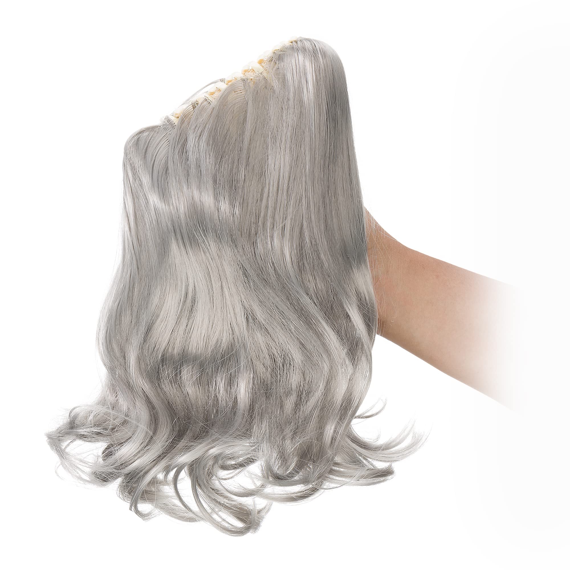 30cm Coda di Cavallo Extension Coda Capelli Ricci Posticci per Capelli Mossi Ondulati con Pinza Claw on Ponytail Lunghi/Corti Sintetici Grigio scuro