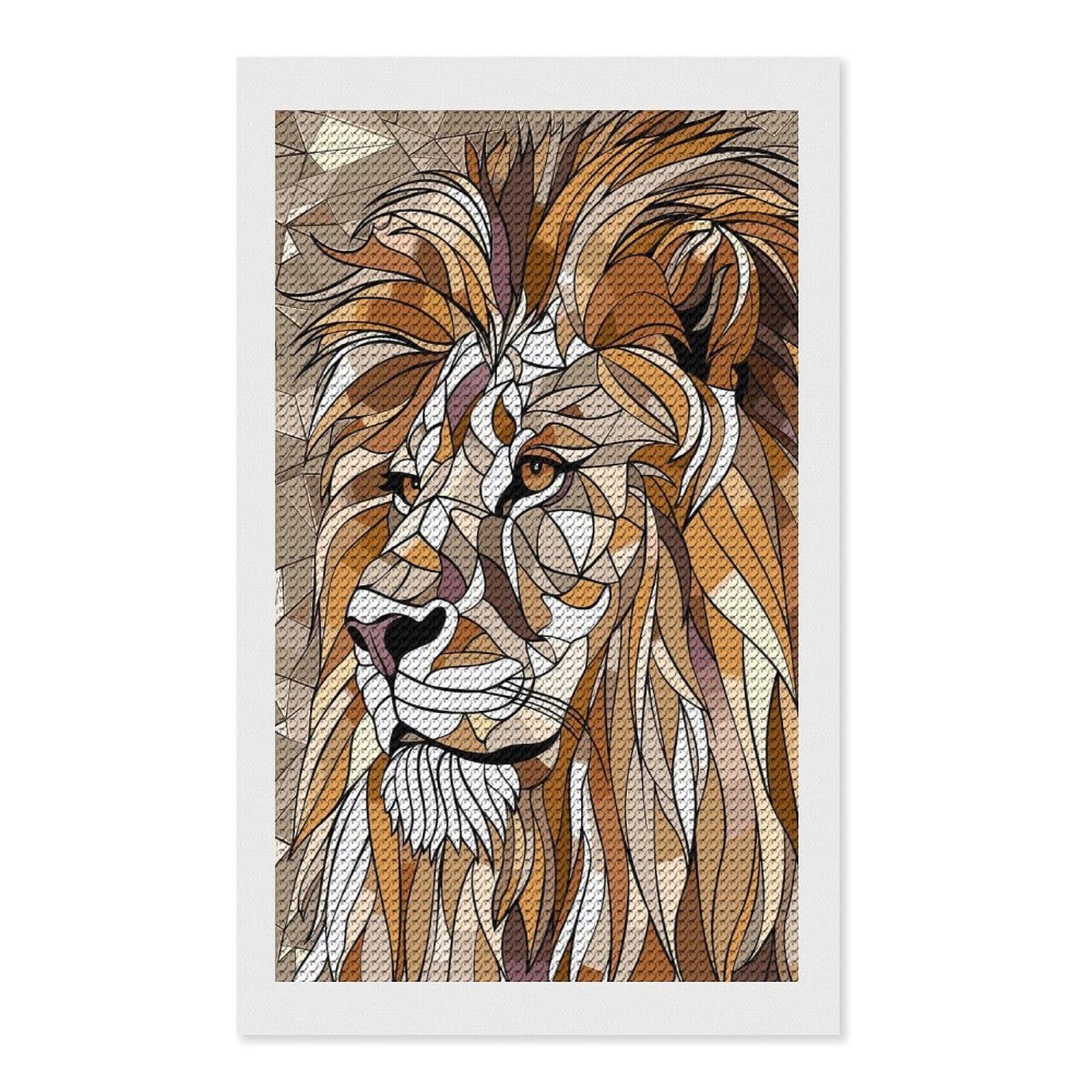 Junmoney Geometric Lion Portrait Round Drill Diamond Painting 12"x20", for Adults, Creative Leisure Activity, Office Decor, Holiday Gift Idea