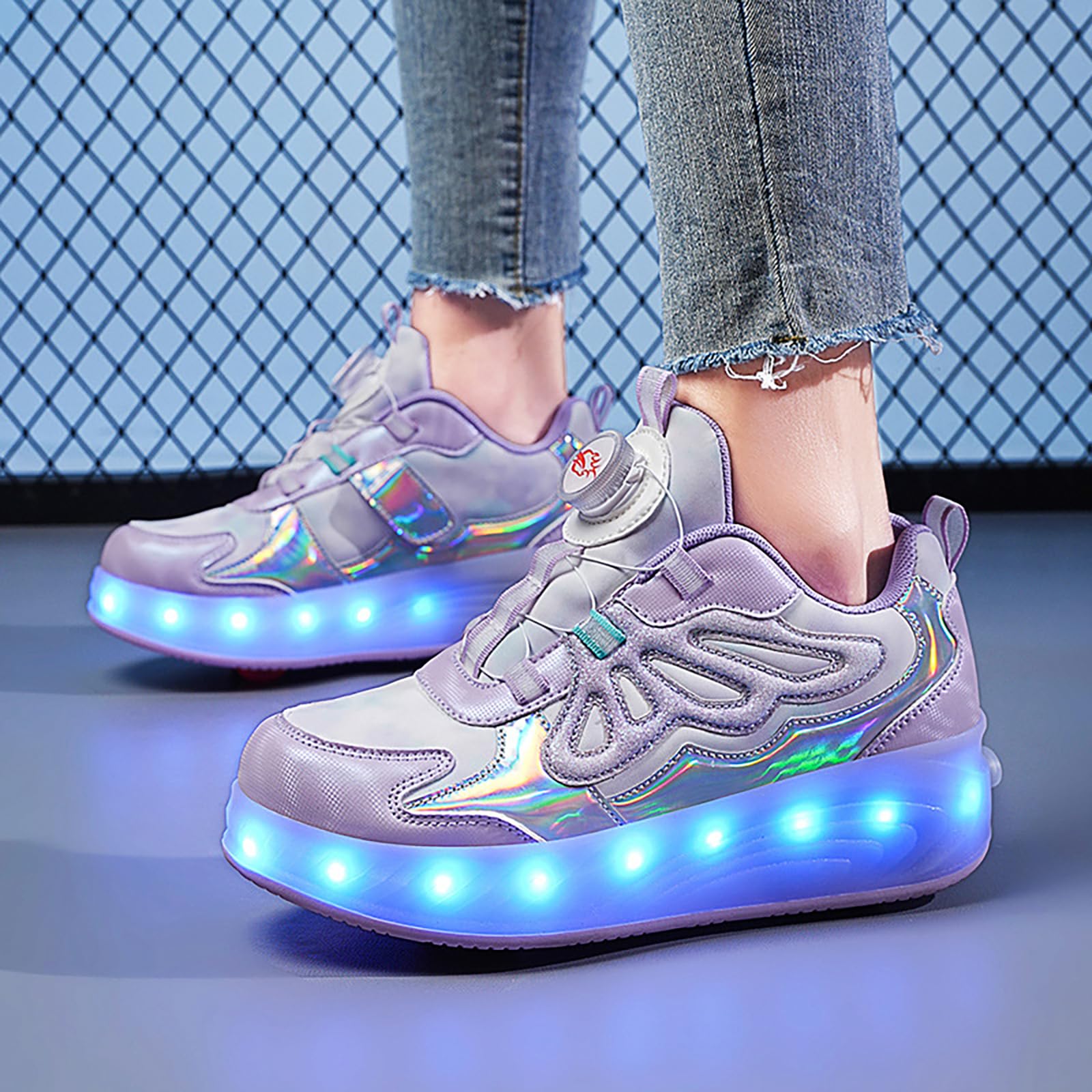 Baskets Lumineuses à roulettes pour Filles,Chaussures à roulettes,Chaussures Enfant avec roulettes,Chaussures a roulettes Retractable,Éclairage LED Couleur,Chargement USB Pratique