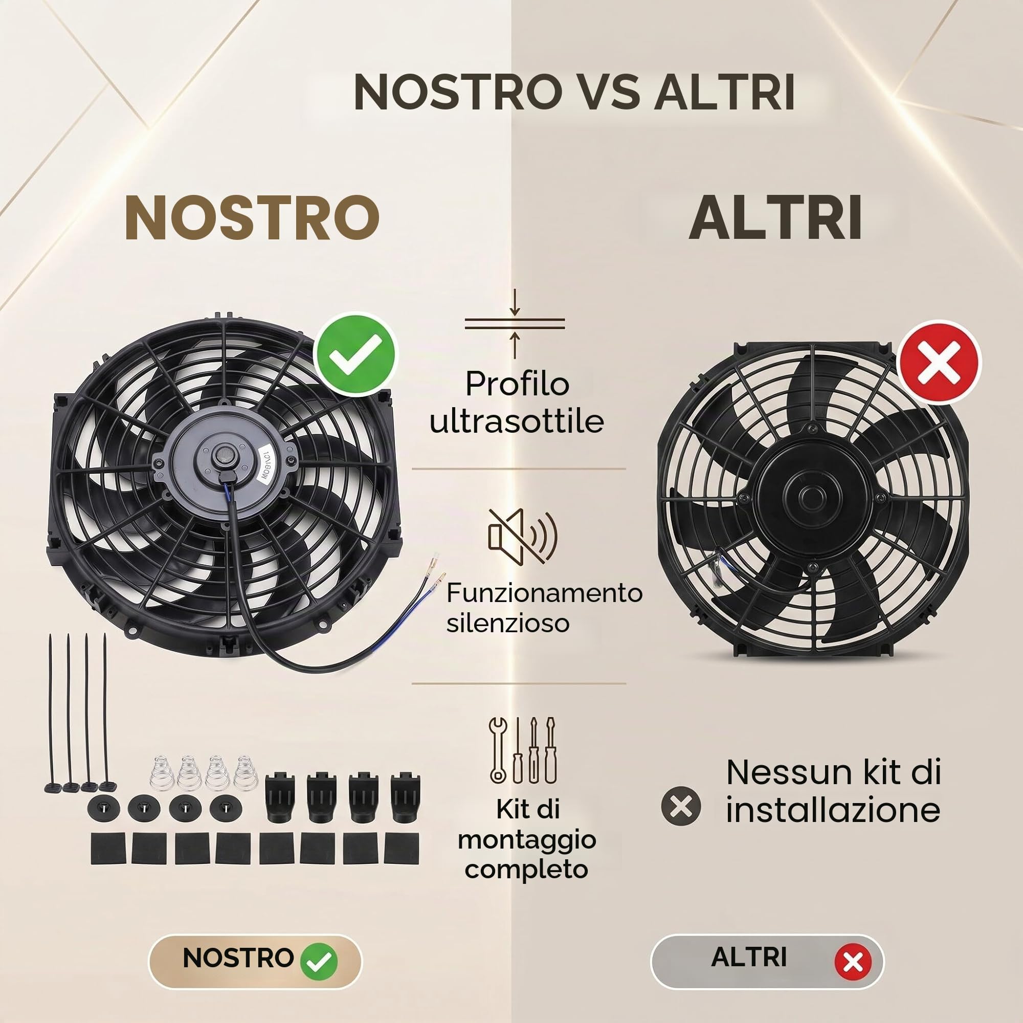 Estink Ventola Raffreddamento 12" 12V 80W | 10 lame, 12 pollici, 12V 80W, per radiatore auto