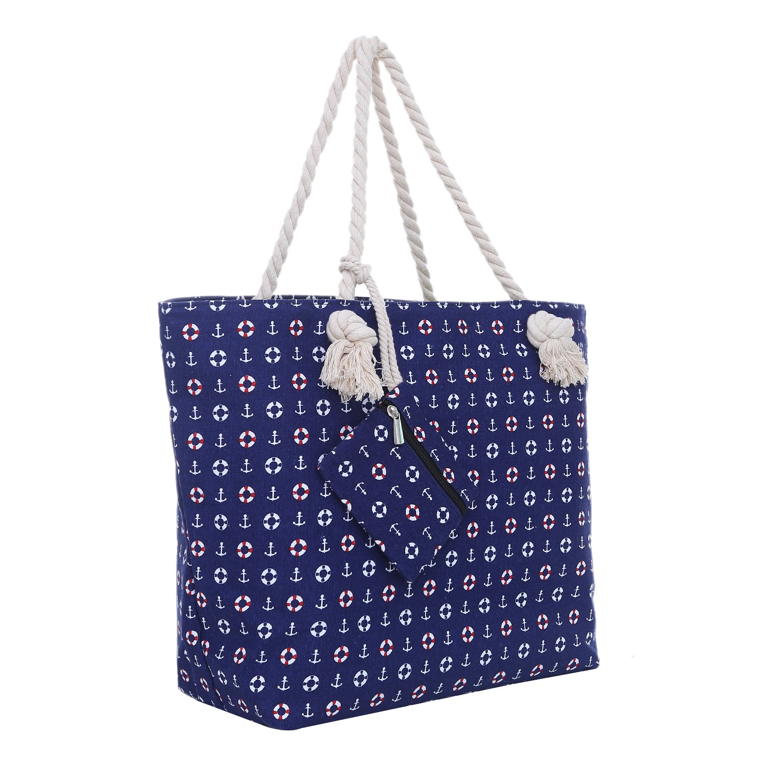 DonDon Bolsa de playa grande con cremallera 58 x 38 x 18 cm diseño marítimo-playa azul shopper bolsa de hombro
