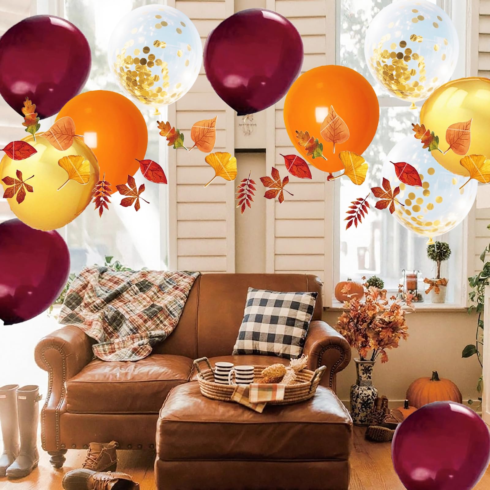 Balony jesienne/bordowe pomarańczowe złote balony 40 szt. 30 cm na jesień wieczór panieński przyjęcie urodzinowe / girlandy liściowe dekoracje na Święto Dziękczynienia