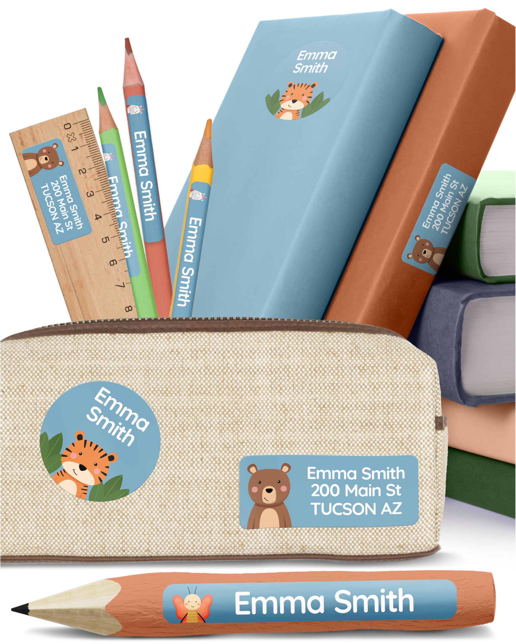 Personalized Name Labels for Kids Set Blue [50pcs] - Waterproof Name Stickers for School, Baby Bottles & Daycare - Custom Name Stickers - Washable