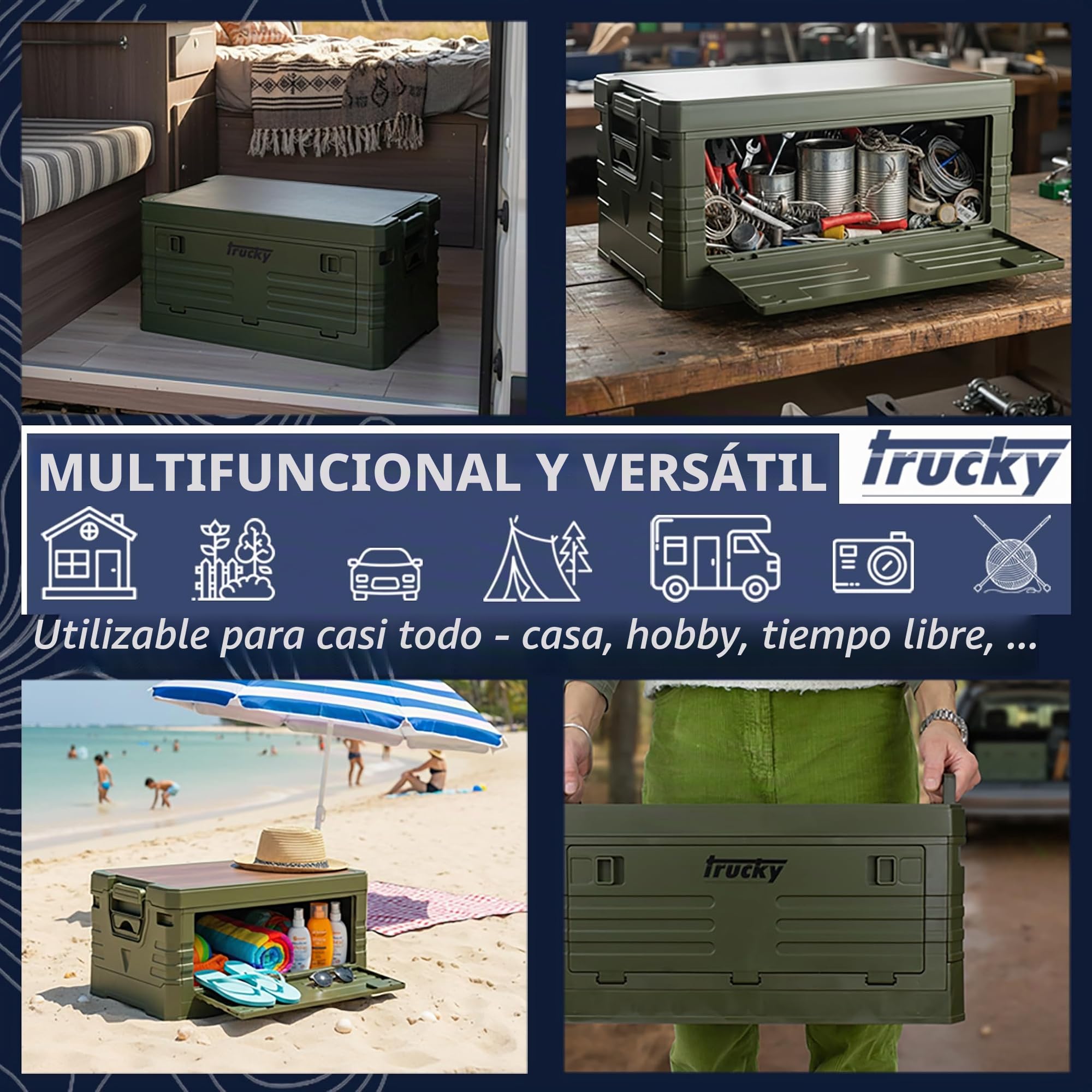 Trucky Cofre de Almacenamiento Selección Caja de Camping Caja Plegable con Tapa Verde
