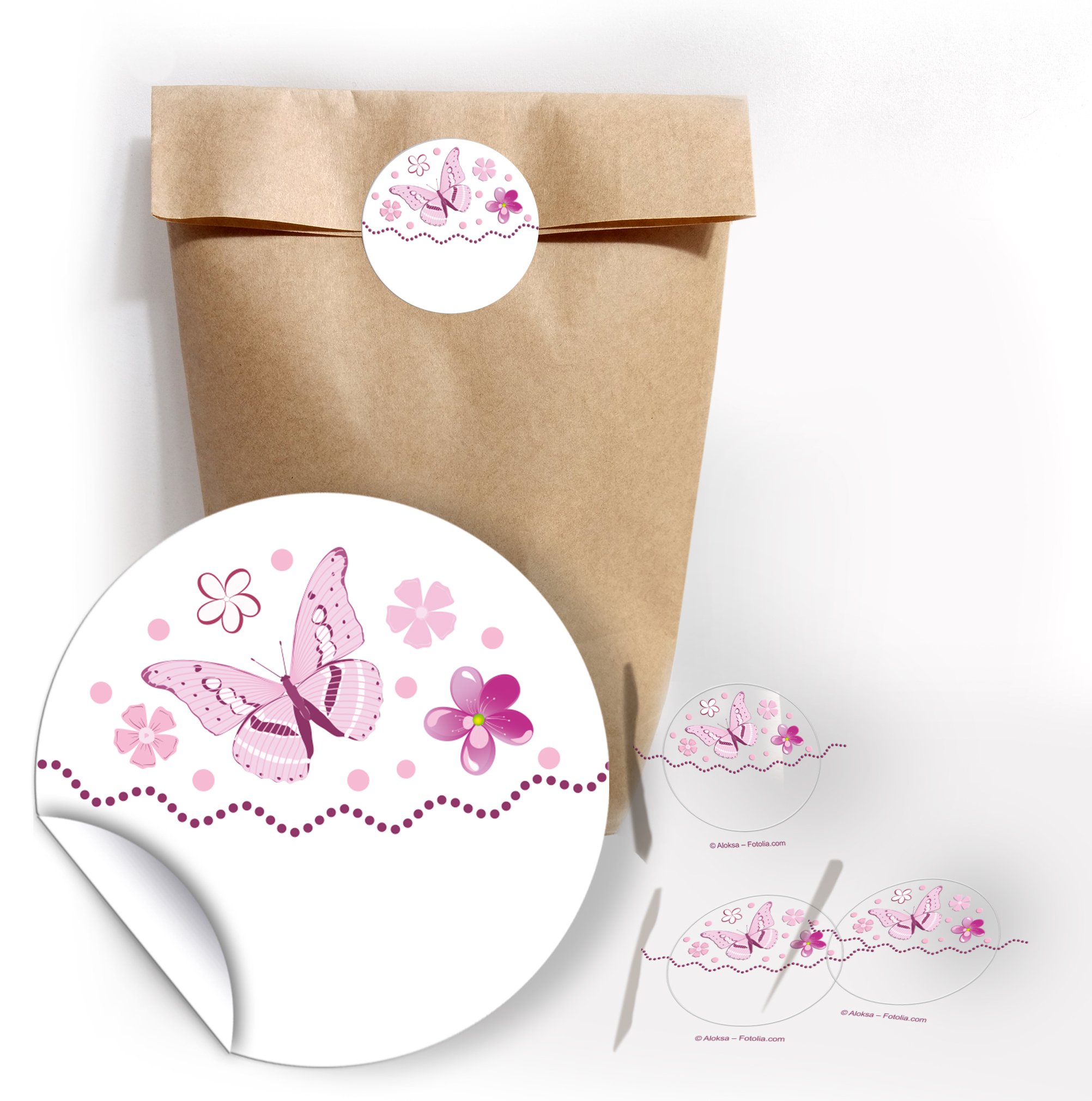 JuNa-Experten 12 Kraft Paper Gift Bags + 12 Butterfly Stickers for Gifts Party Bags