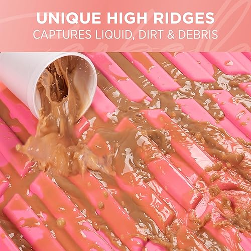 Miniatura 5 de CARBELLA Alfombrillas de goma de 4 piezas para automóvil, borde universal para adaptarse a todo tipo de clima, accesorios de automóvil rosa para