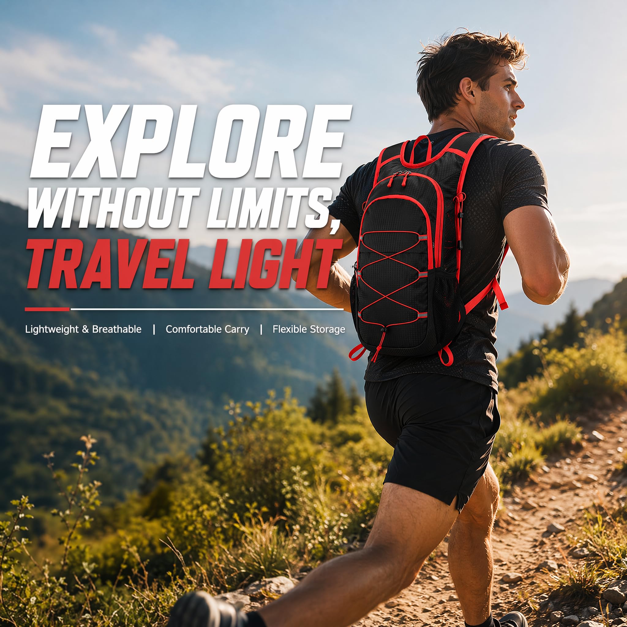 Mochila Deportiva Outdoor Ligera 20L, Mochila Ciclismo Senderismo de para Hombre Mujer, Impermeable & Transpirable para Correr, Ciclismo, Escalada, Viaje (Rojo)