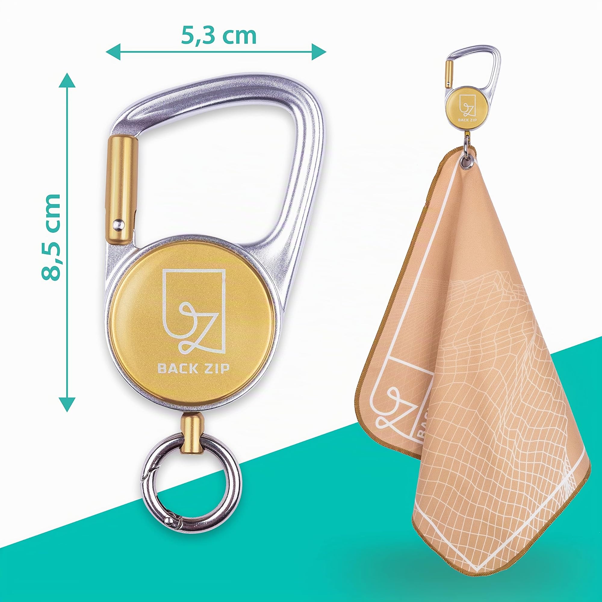 Keenon Sports Serviette microfibre avec rouleau de mousquetons, mini-serviette, serviette de sport, serviette de transpiration, accessoire de randonnée, pour accrocher la brosse d'escalade (Gold)