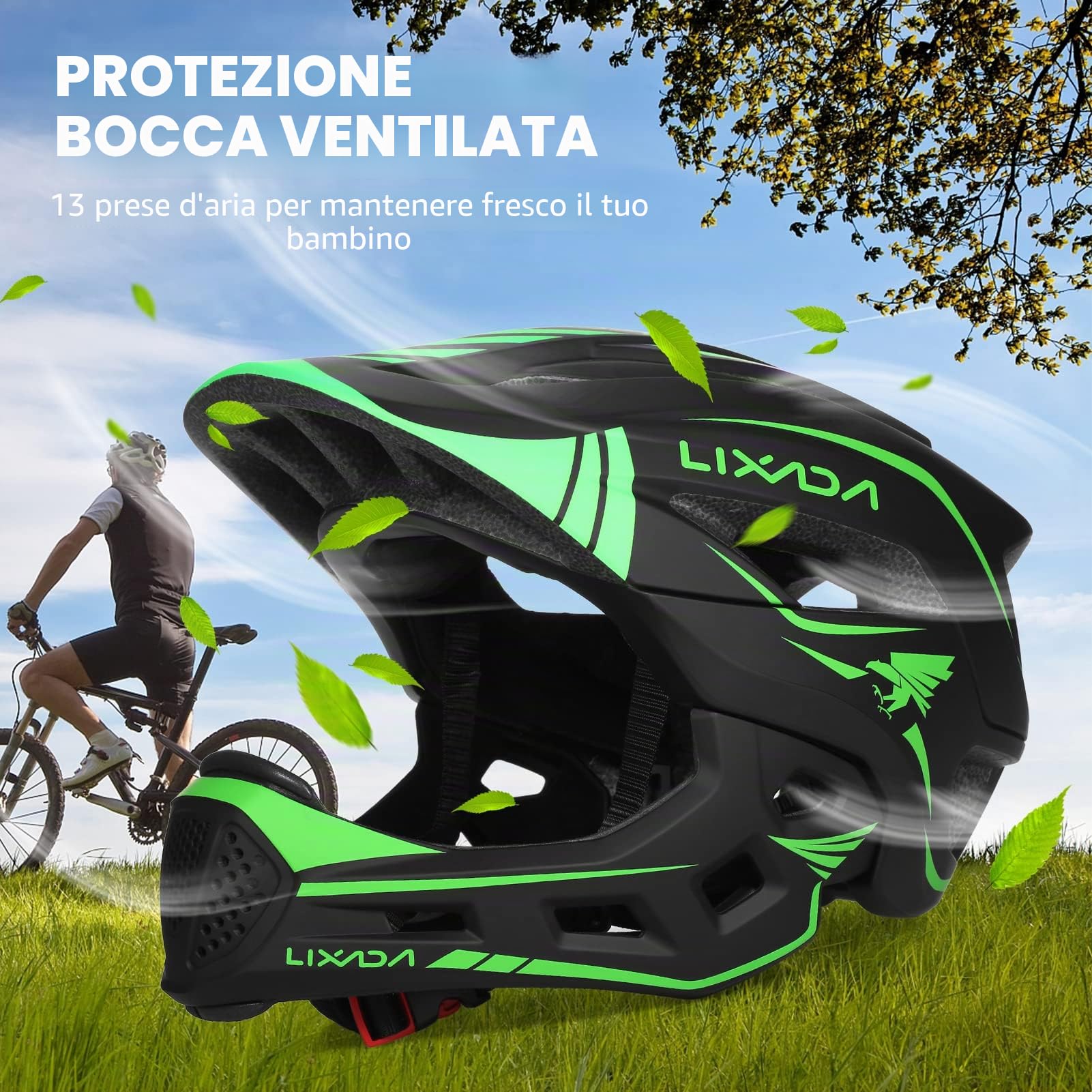 Lixada Casco Integrale per Bambini, Rimovibile per Bambini Ragazzi Ragazze Casco Protettivo per Ciclismo Skateboard Pattinaggio 52-56 cm