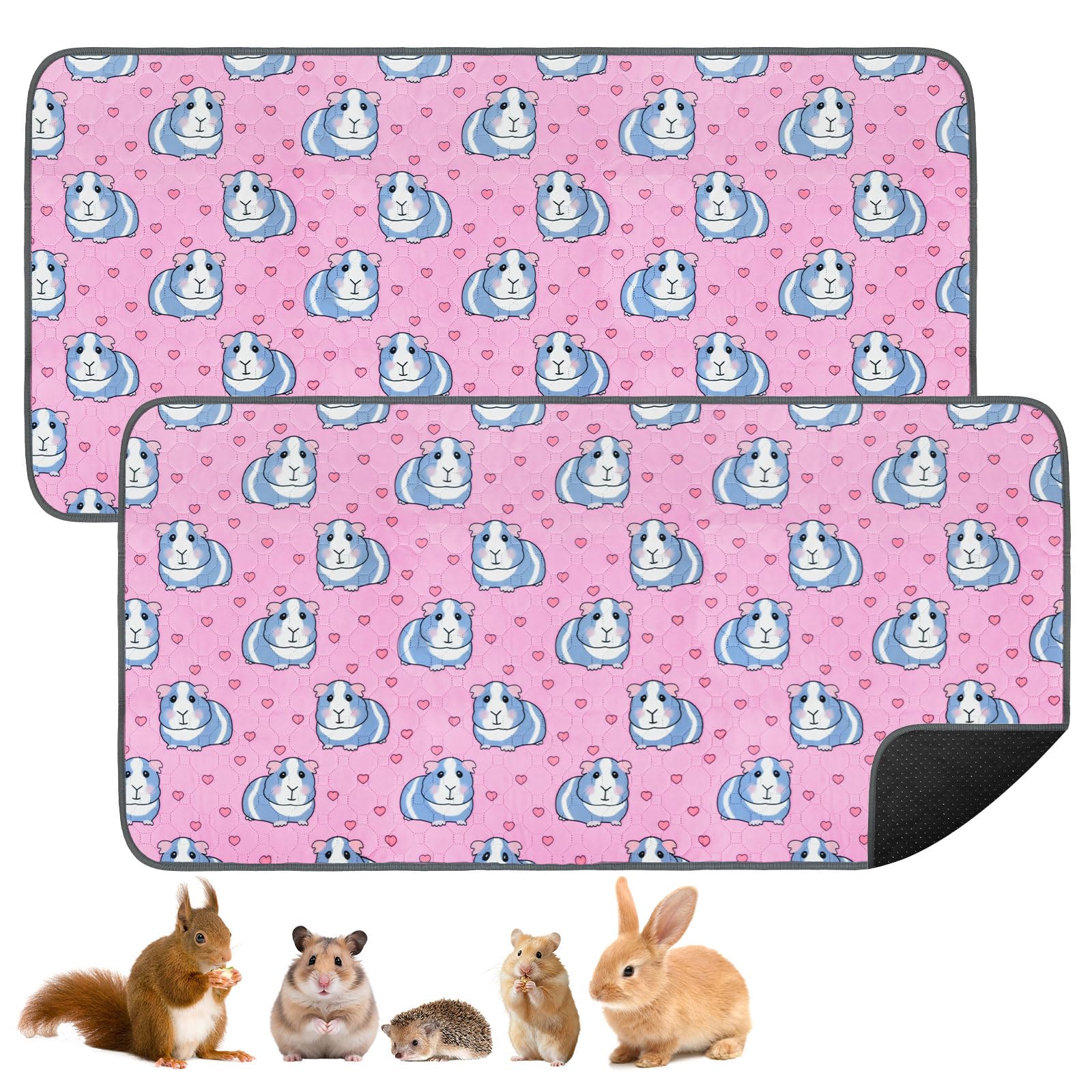 2 Packs Guinea Pig Cage Liner - 60x120cm Washable Reusable Guinea Pig Pee Pads, Super Absorbent Waterproof Rabbit Cage Liner, Non-Slip Small Animal Bedding Mat for Chinchilla, Bunny, Puppy, Pink