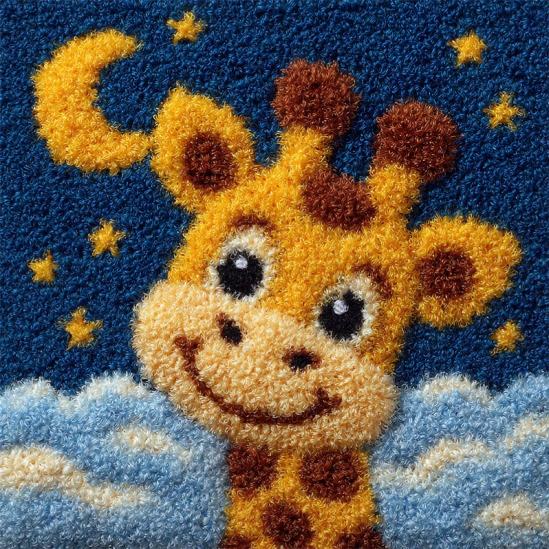 Kitquiver Animal Latch Hook Cushion Set Cartoon Giraffe Latch Hook Kit Pillow DIY Rug Crochet Hook Cushion Making Kits with Preprinted Pattern Canvas 17x17In