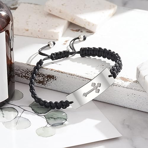 Miniatura 3 de HGDEER BautismoComuniónConfirmaciónReligiosoRegalos cristianos para él, hombres y mujeres, pulsera de longitud ajustable con dije de cruz de plata