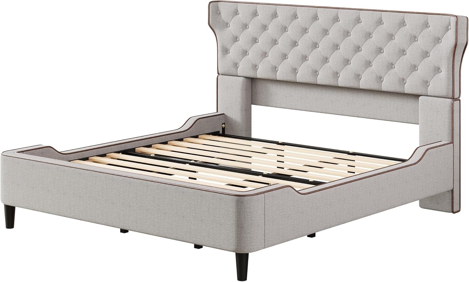 Christopher Knight Home Salus Linen Upholstered King Size Bed Frame with Headboard, Modern King Bed Frame and Headboard, Wooden Slats Support, Easy Assembly, No Box Spring Needed, Grey