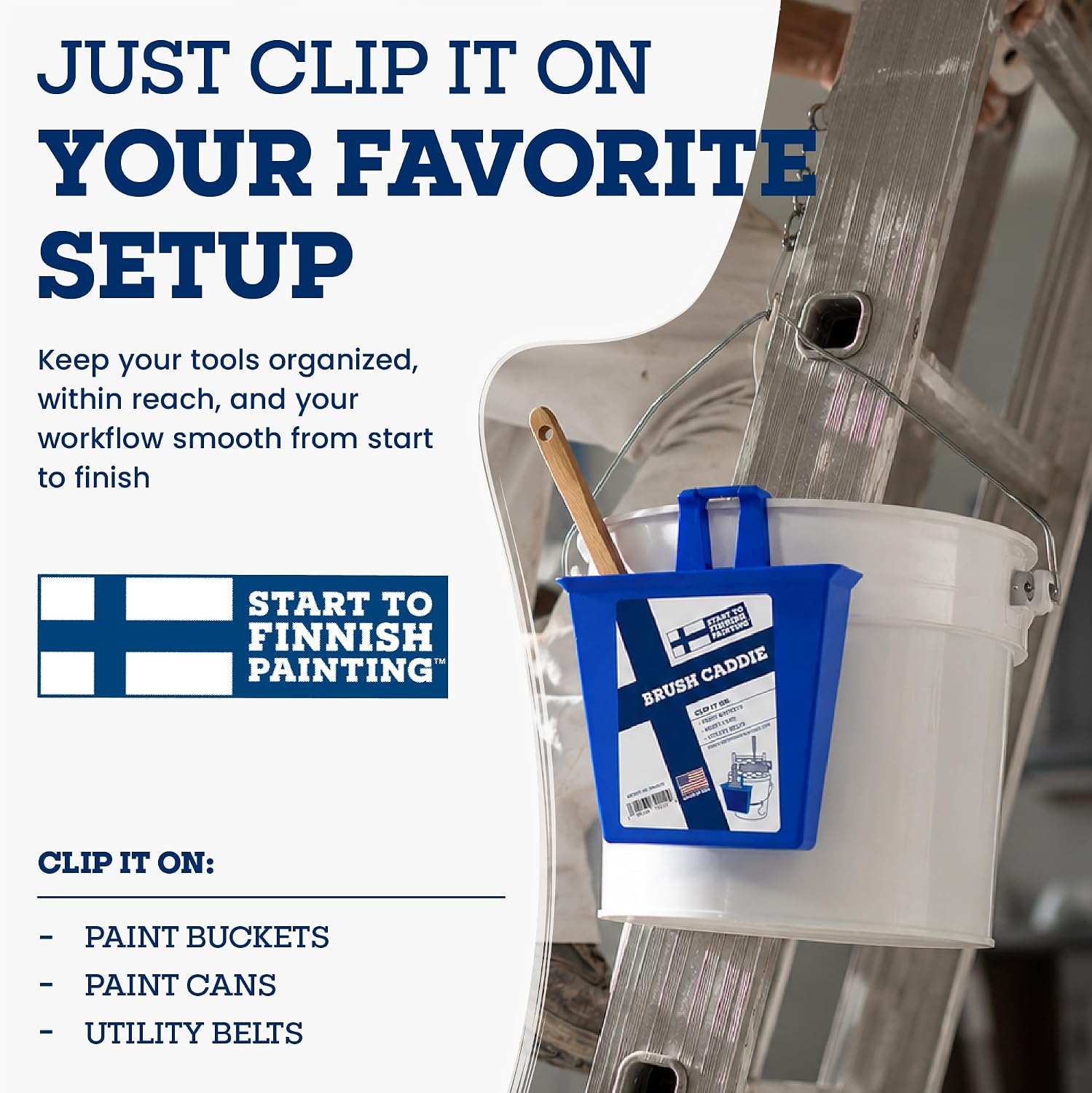 Paint Brush Holder, Brush Caddy Clip for Paint Buckets, Cans & Utility Belt