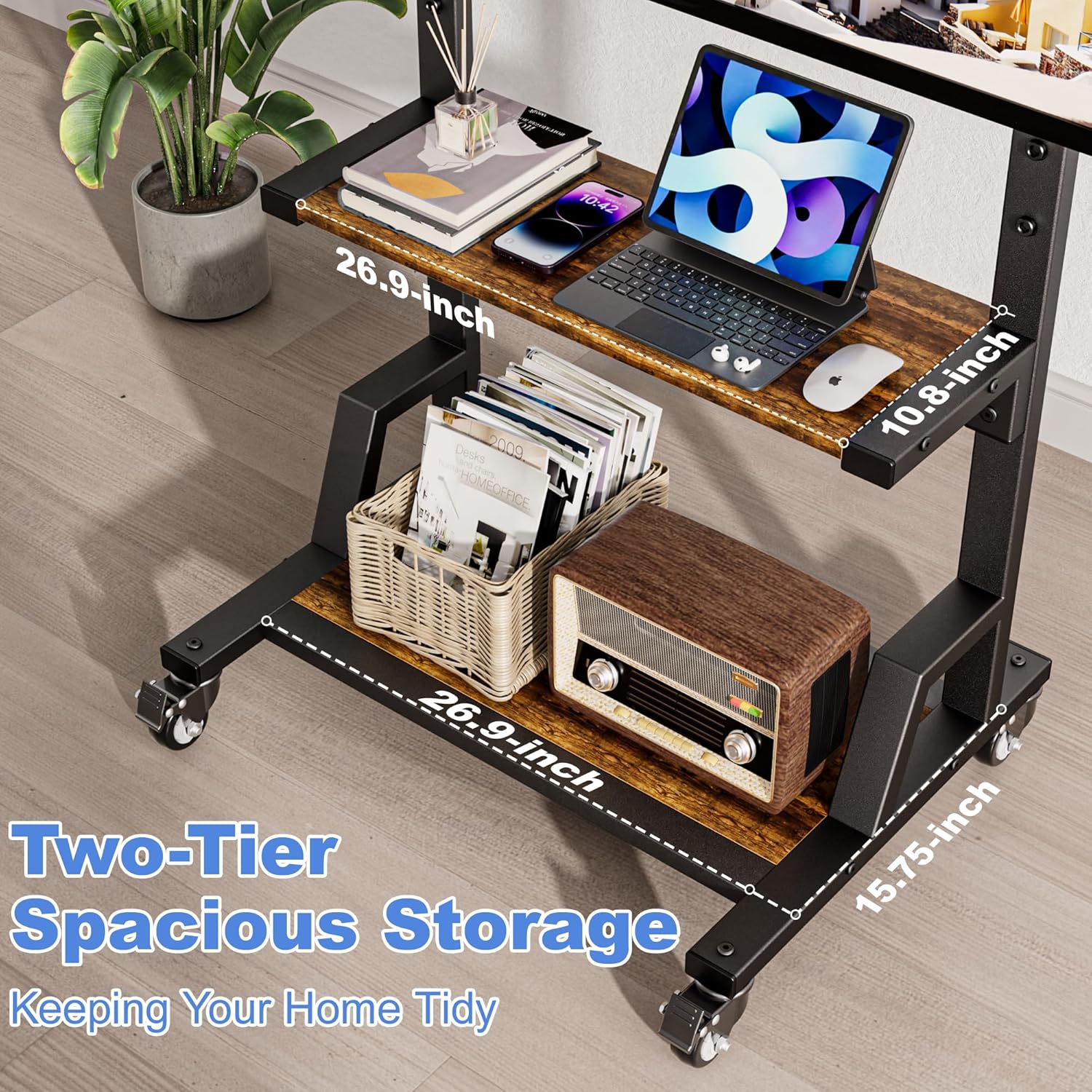 Outdoor TV Stand with Large Storage, Mobile TV Cart for Most 32-75 Inch TVs, Max VESA 600x400mm, Supports 150 lbs, Height Adjustable Portable TV Stand for Home, Office, Outdoor(Rustic Brown)