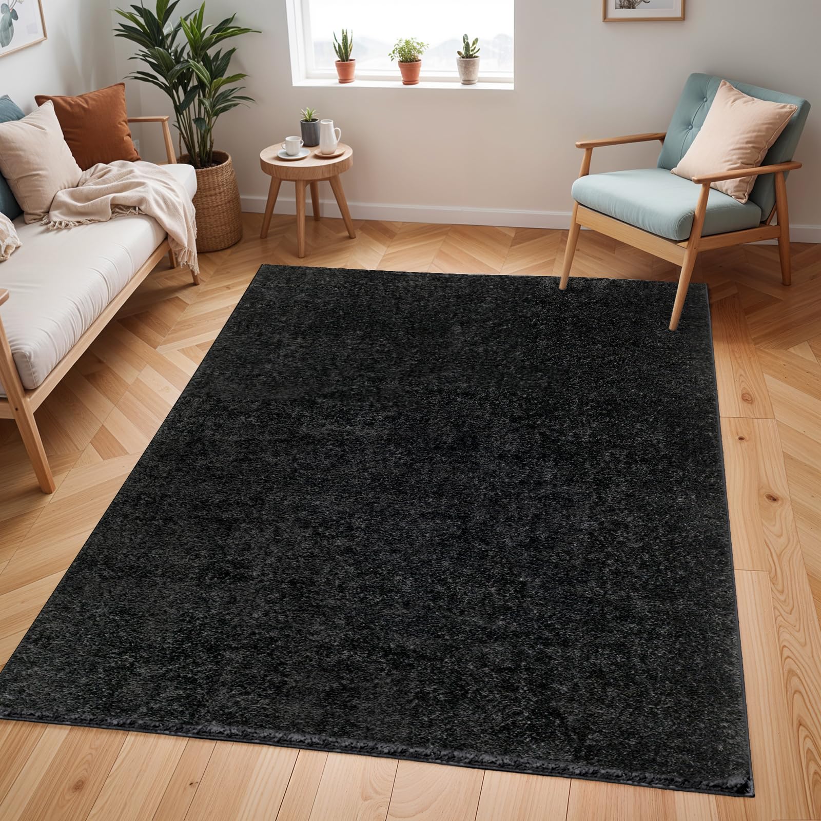 Rackhams Black Cloudy Shag-Solid Color Plush Soft Pile Rug - 160 X 213 Cm