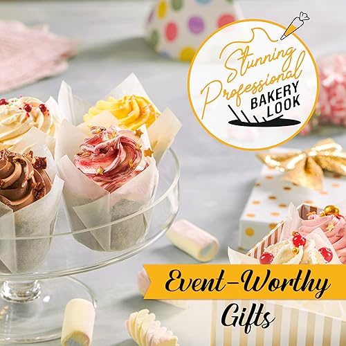 Miniatura 6 de Baker's Signature - Revestimientos para cupcakes de tulipán, forros para magdalenas para hornear  150 piezas de papel pergamino para cupcakes