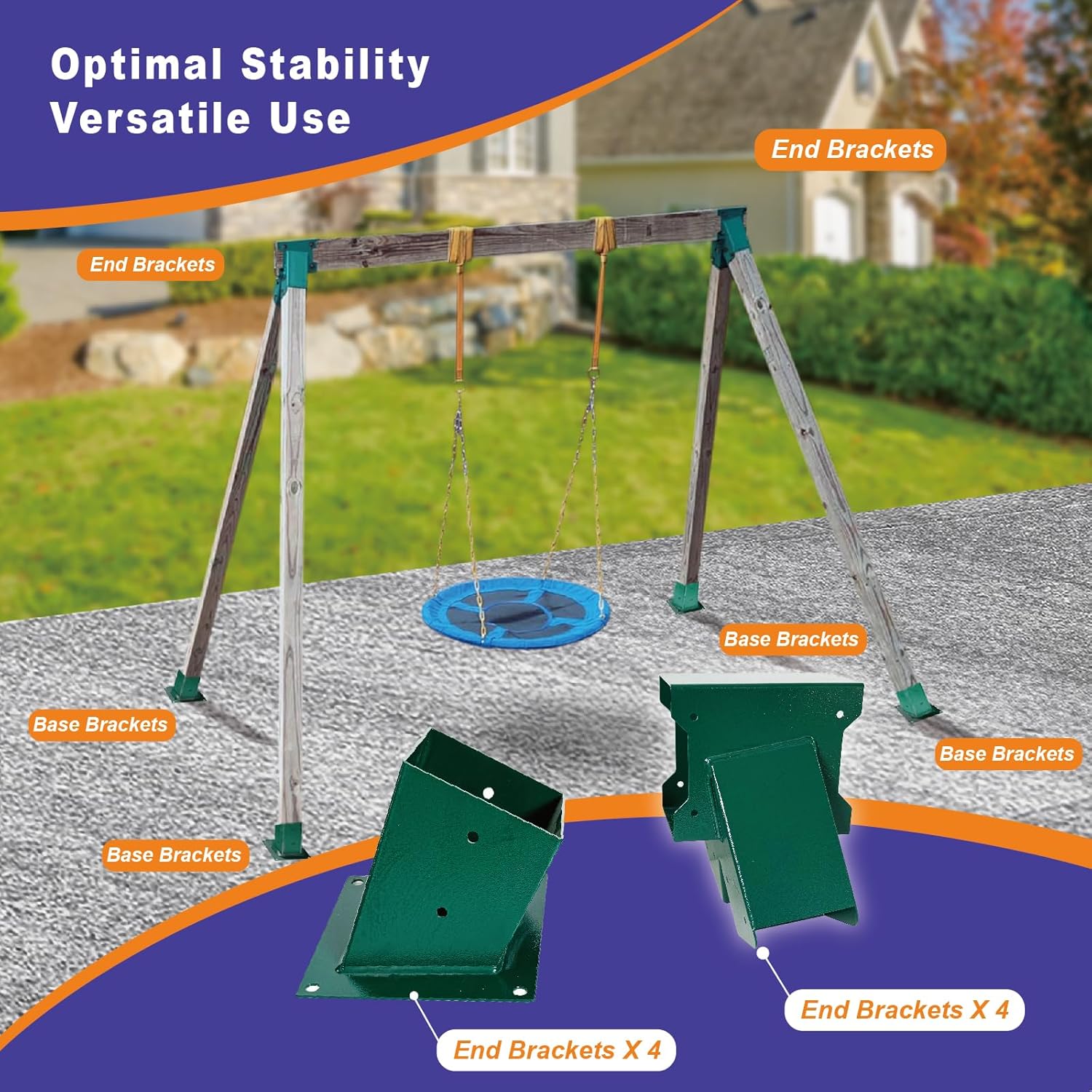 A-Frame Swing Brackets, 4x4 Base 4 Pcs (Inner Size 3.6"x3.6") - Heavy Duty Swing Support for Wood and Concrete Floor, Corrosion-Resistant Metal Powder Coated