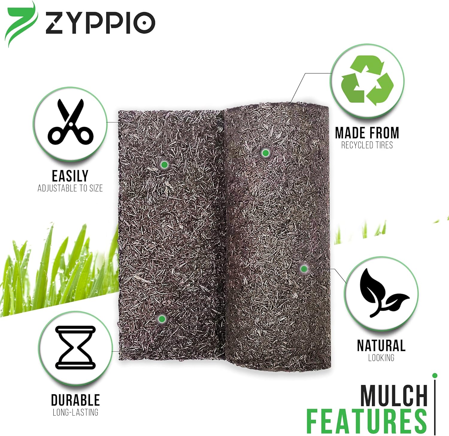 Black Rubber Mulch Border for Landscaping, 6' L x 22'' W Roll, Natural-Looking Permanent Garden Barrier for Plants, Vegetables, and Flowers, Recycled and Sustainable, 16 Plastic Anchors Included
