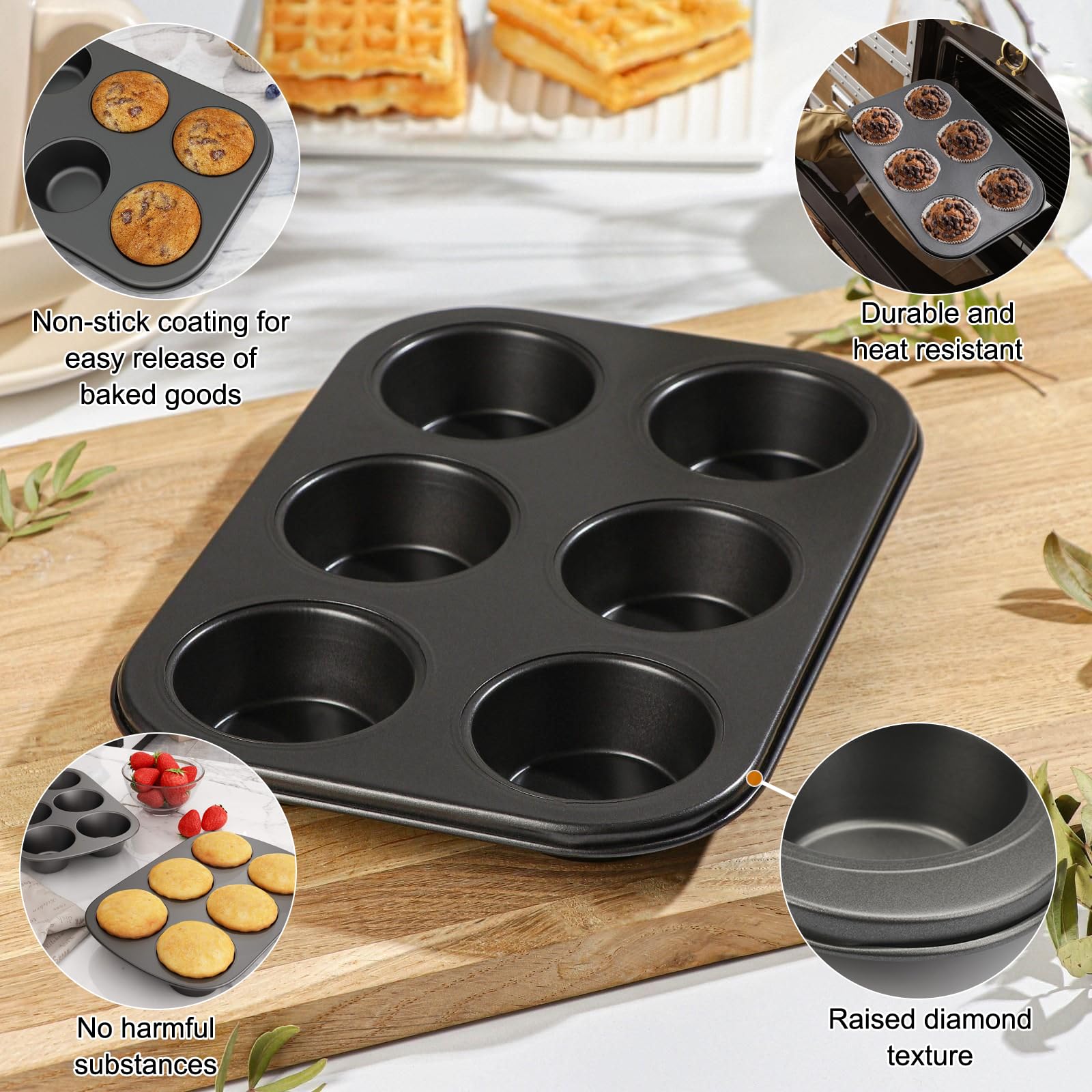 Moule à Muffins Anti-adhésif 2 Pièces - 26x18cm Acier Carbone - Pour Cupcakes, Brownies & Pâtisserie