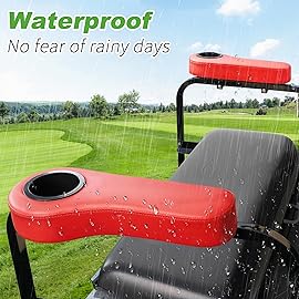 10L0L Golf Cart Rear Seat Kit Arm Rest Set with Cup Holder for Yamaha EZGO Club Car Golf Cart UV-Proof Coating Long Lasting, No Drilling Kits Include (Red)