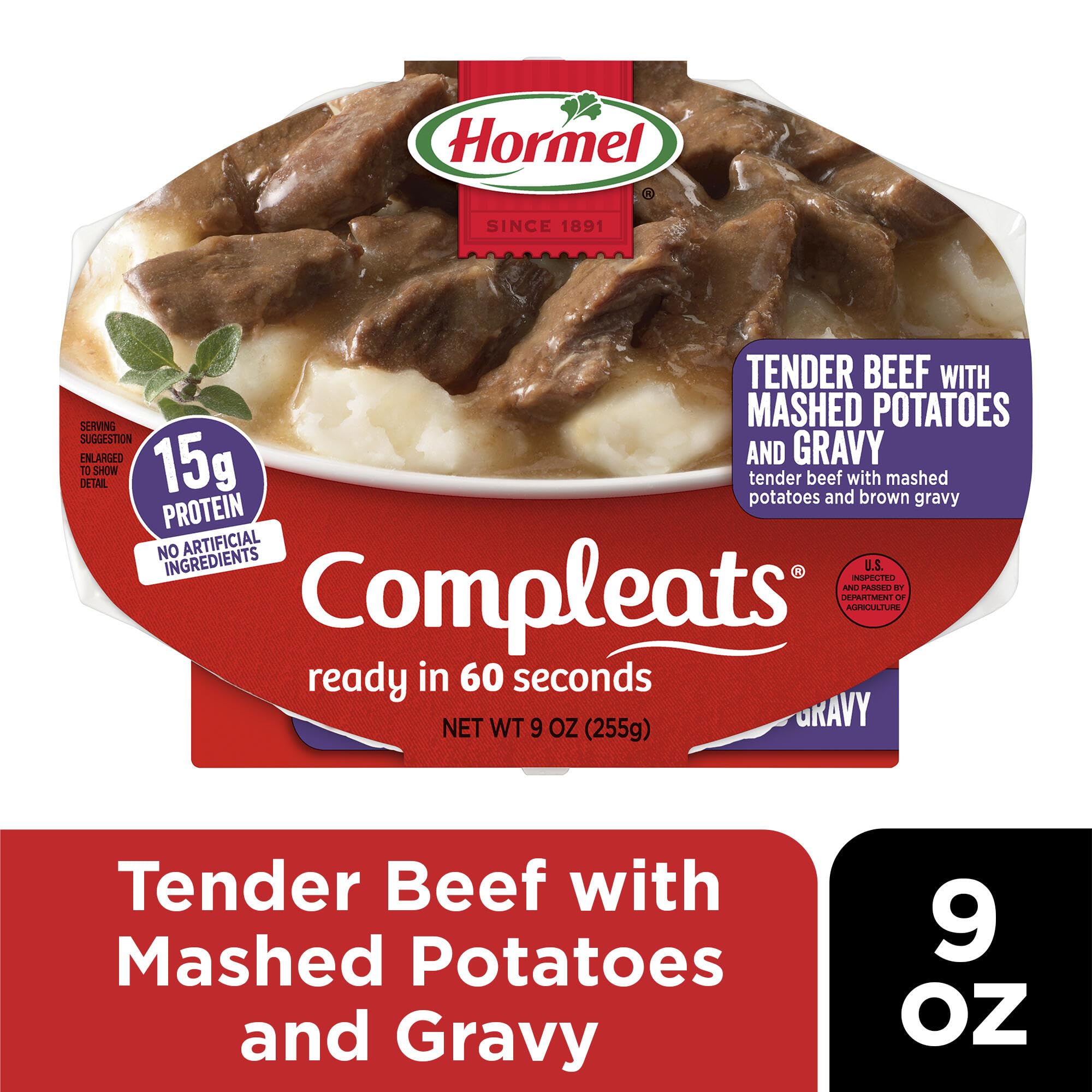 HORMEL COMPLEATS Tender Beef With Mashed Potatoes & Gravy Microwave Tray, 9 oz. (6 Pack)