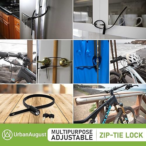 Miniatura 6 de Urban August Cerradura de amarre ajustable con cremallera para gabinete, refrigerador, bicicleta, cochecito, casco, patineta, equipaje, cerradura de