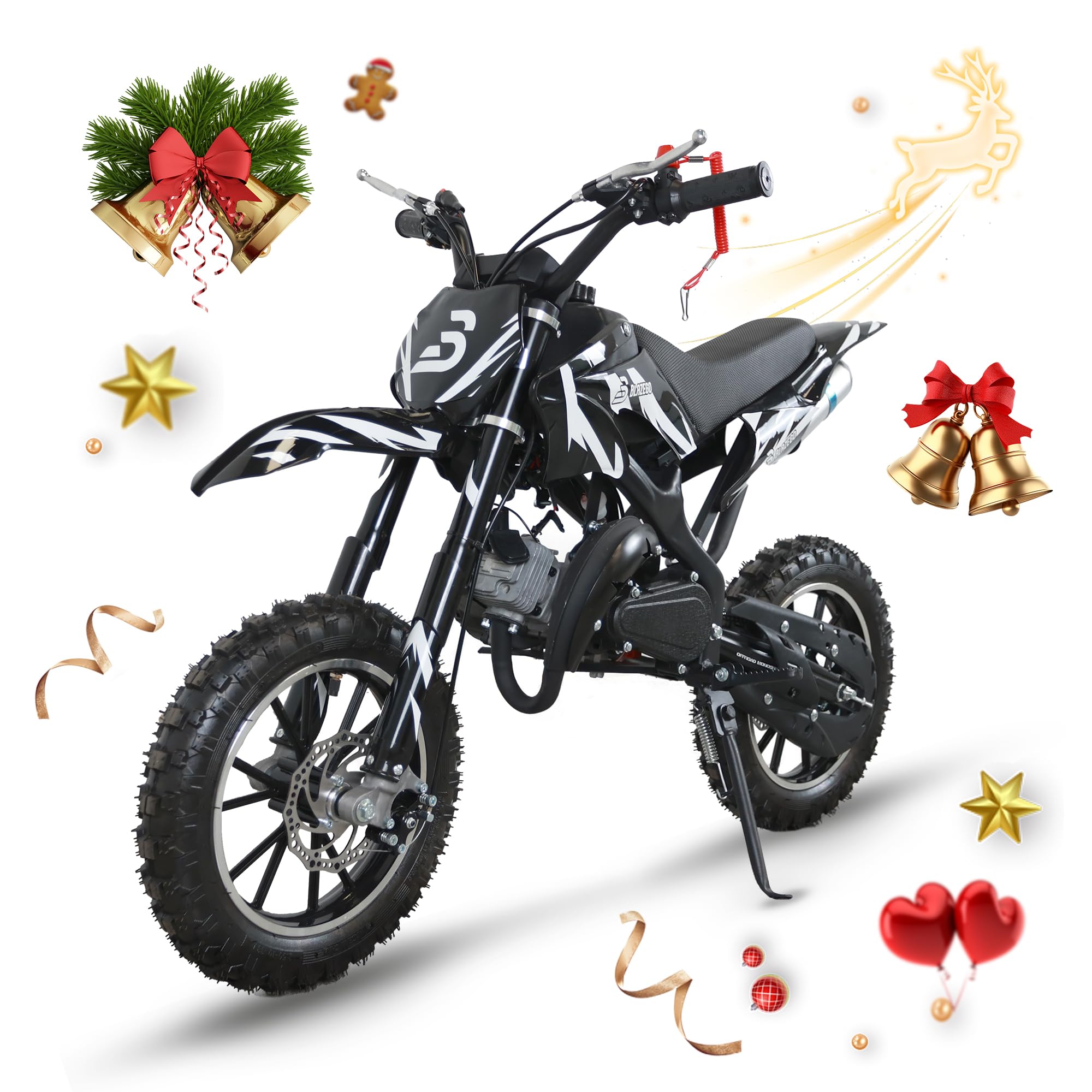 49CC Kids Gas Dirt Bike, 2-Stroke Gas Powered Motorcycle, Dual Disc Brakes, Front & Rear Shock, 10" Off-Road Tires, 28 MPH Top Speed, 132 LBS Max Load, Mini Dirtbike for Kids 8-14, White
