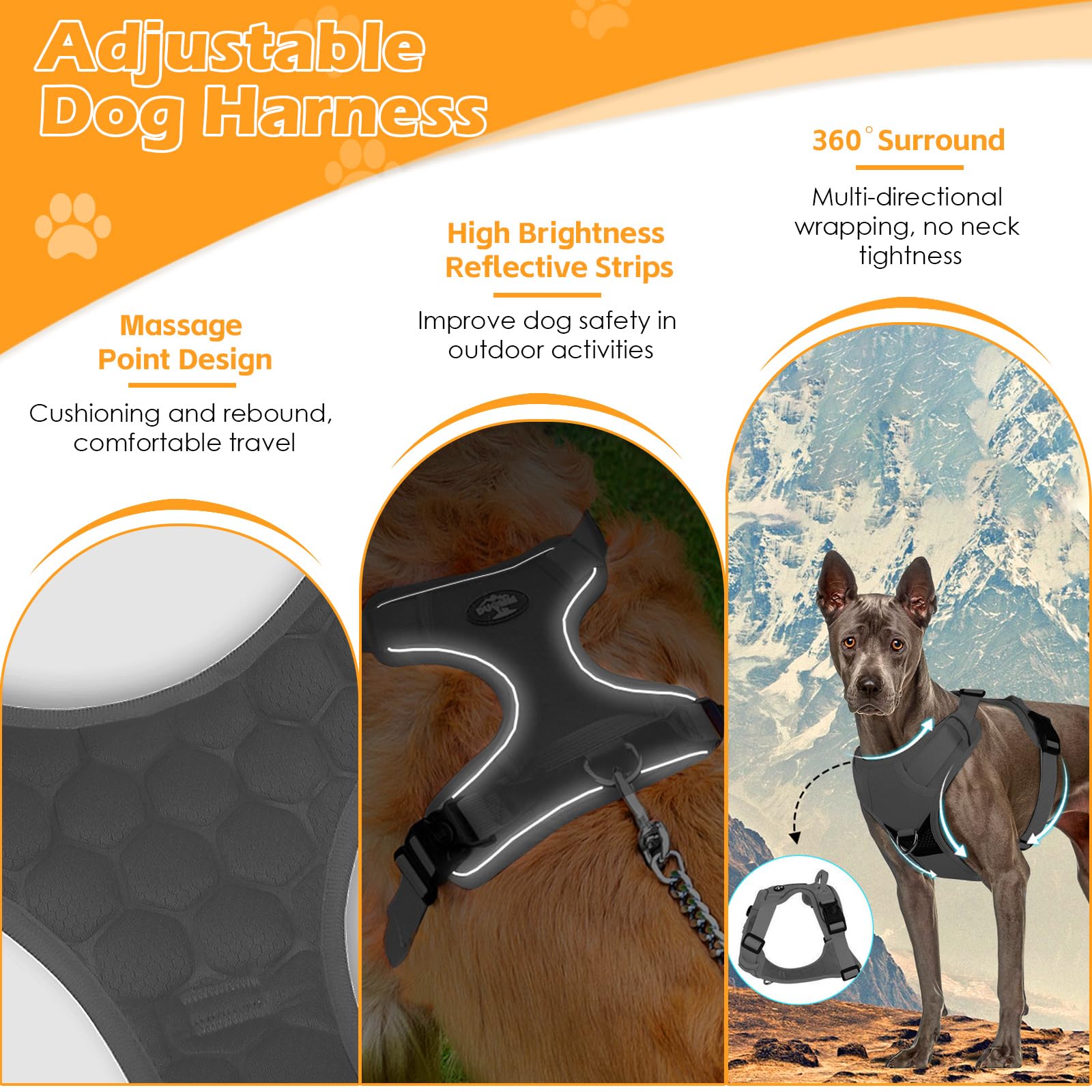Light Up Dog Harness, Adjustable No Pull Reflective Vest with Front/Back Clips - Image 3