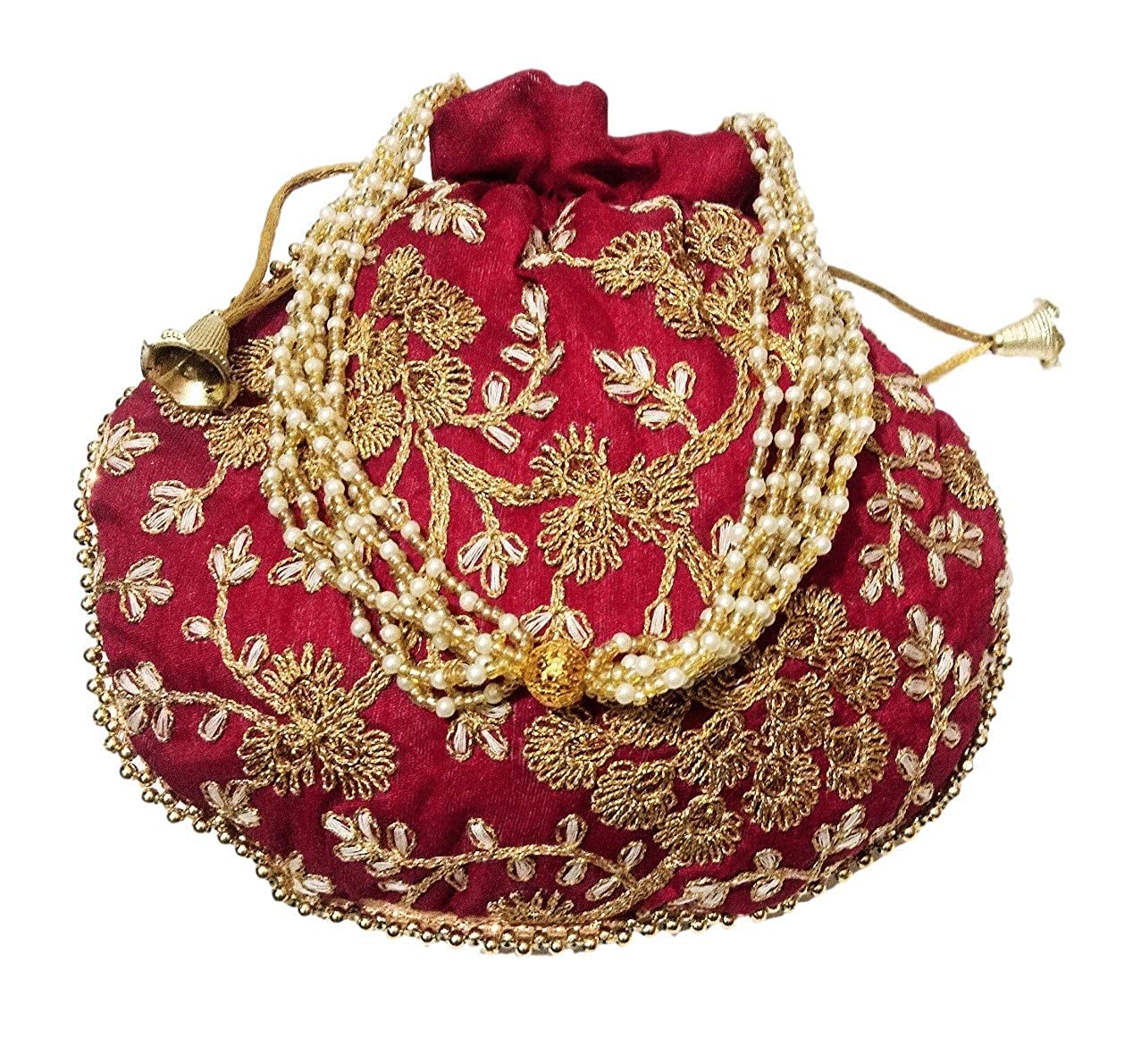 ATHZ Potli bag Maroon ethnic wristlet pouches bag golden embroidery 8 inches matka shape drawstring shagun return gifting (B0B59FTRRF) Amazon Price History, Amazon Price Tracker