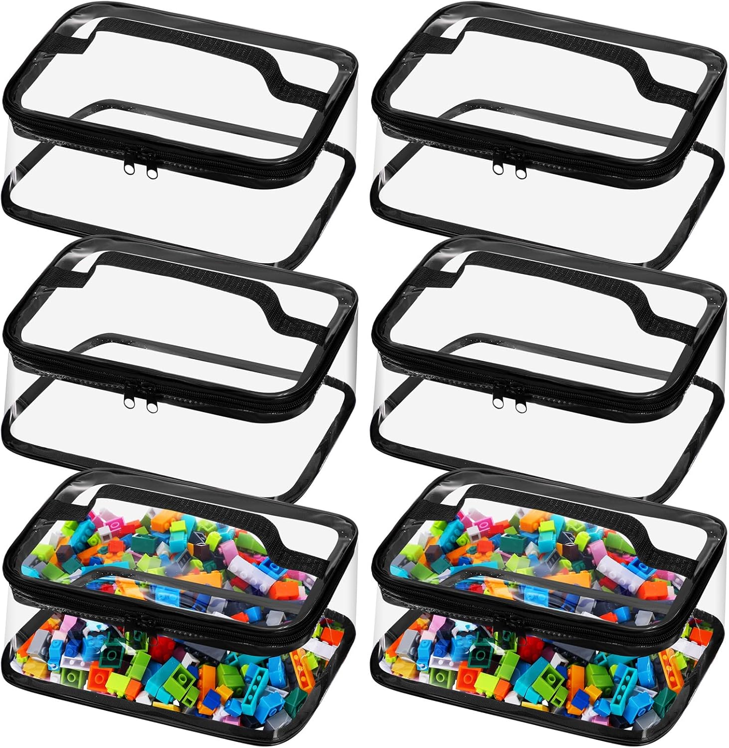Nitial 6 Packs Clear Toy Storage Bags PVC Organizing Toys Bags with Zipper for Kids Building Blocks Board Games Christmas Valentines Birthday Gift(Bright Colors)