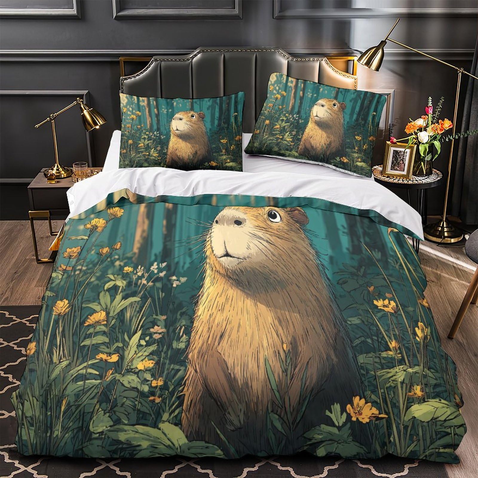 Housse de couette hypoallergique pour peau sensible motif rongeur de la forêt