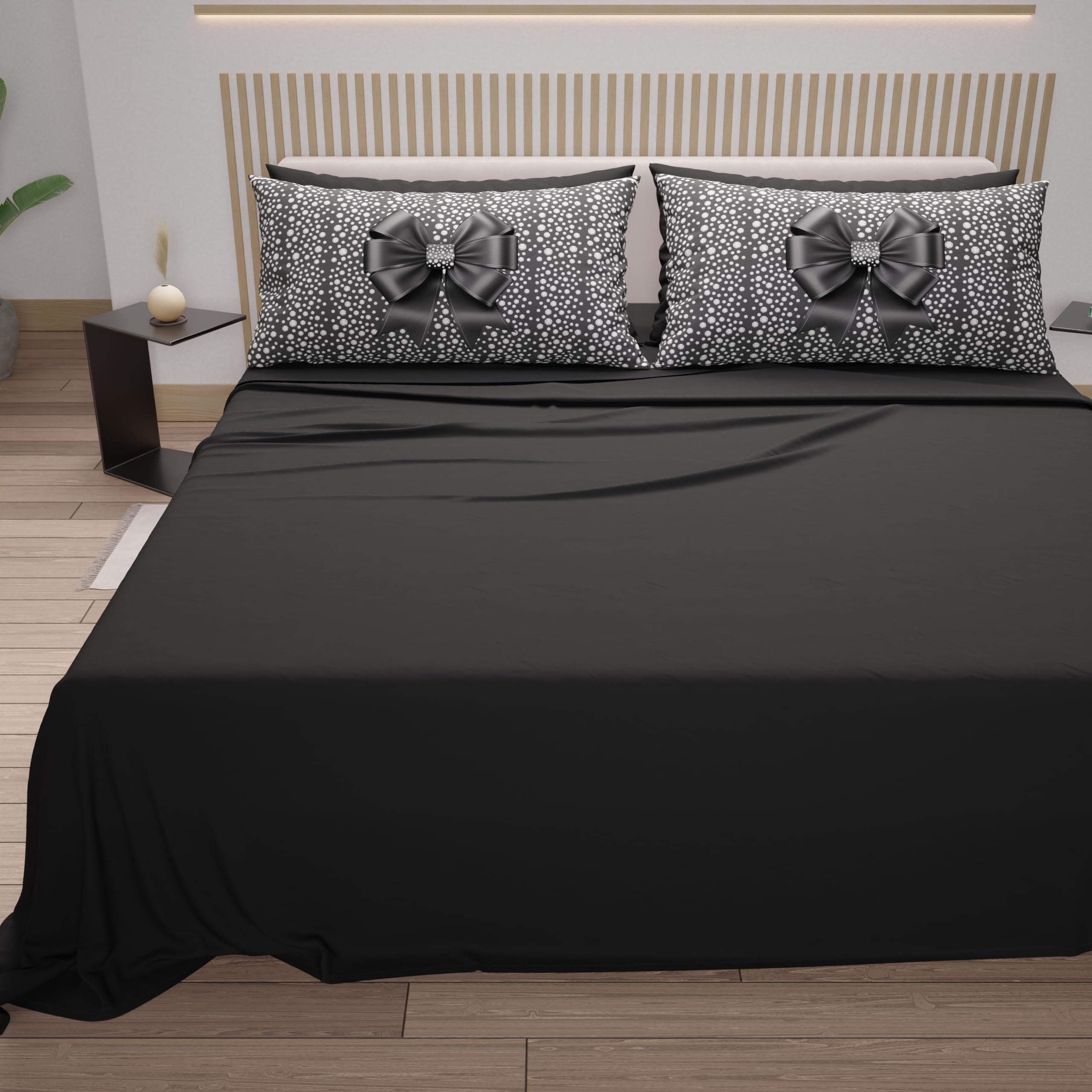PETTI Artigiani Italiani - Cotton Sheets with Pillowcases in Digital Print, Single Bed Sheet, Single Bed Set, Black, 100% Made in Italy - Image 4
