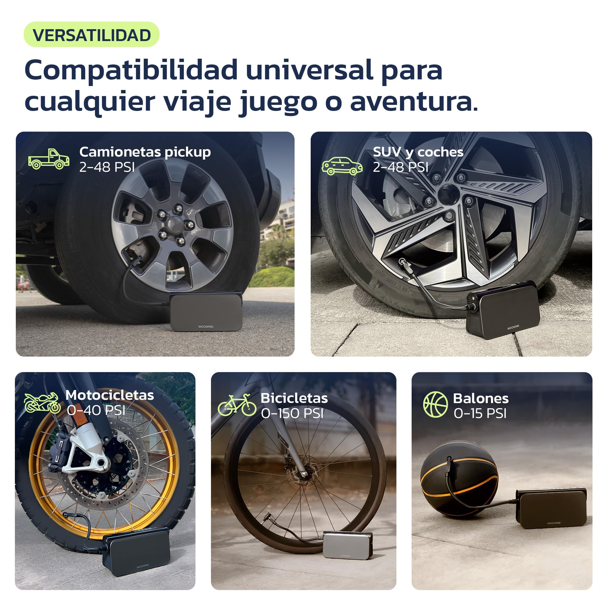 Woowind Arrancador Baterías, Compresor de Aire, Power Bank, 10,3 BAR | Compresor De Aire, Power Bank 65W, Booster Batería 12V, Inflador De Ruedas, Cargador 16000mAh