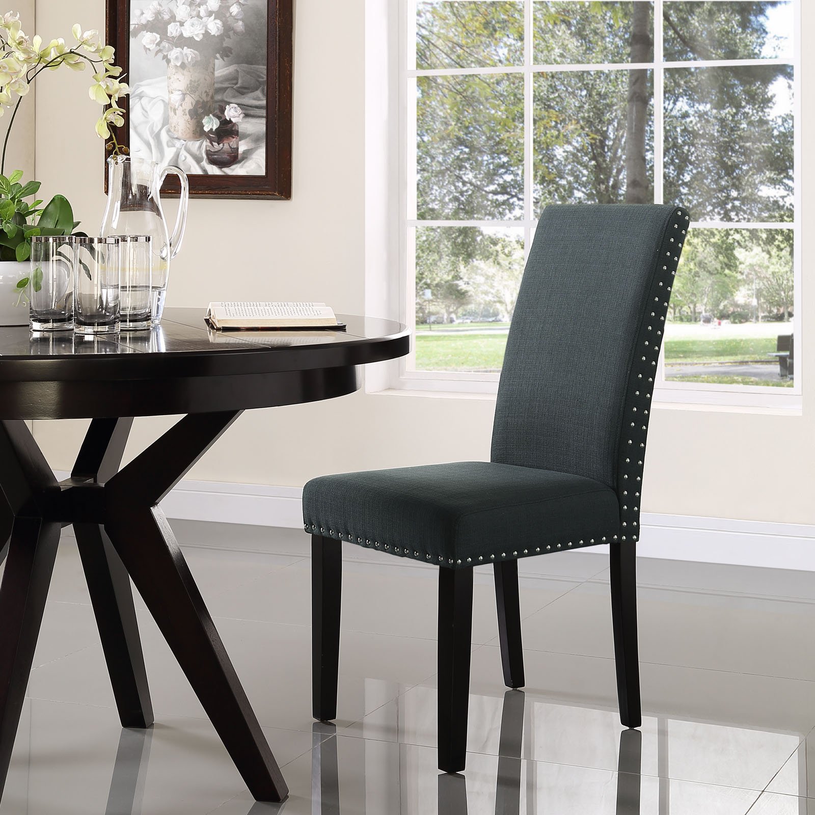 LexMod silla de comedor de vinilo parte de un juego, Madera, Gris 5
