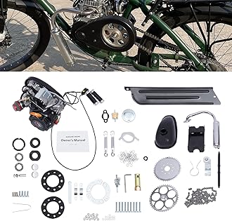 Bike Engine Kit 4 Stroke 3HP 100CC Bicycle Engine Kit Full Set 4-Stroke OHV Bicycle Engine Motor 3600rpm Single Cylinder Air Cooled Recoil Start Petrol Gas Motorized Bike Motor Kit with Chain