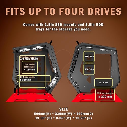 Vista 7 de KEDIERS PC Case C570 ATX Mid Tower - Carcasa de vidrio templado para computadora de juegos, marco abierto con 5 ventiladores PWM ARGB (570 rojo)