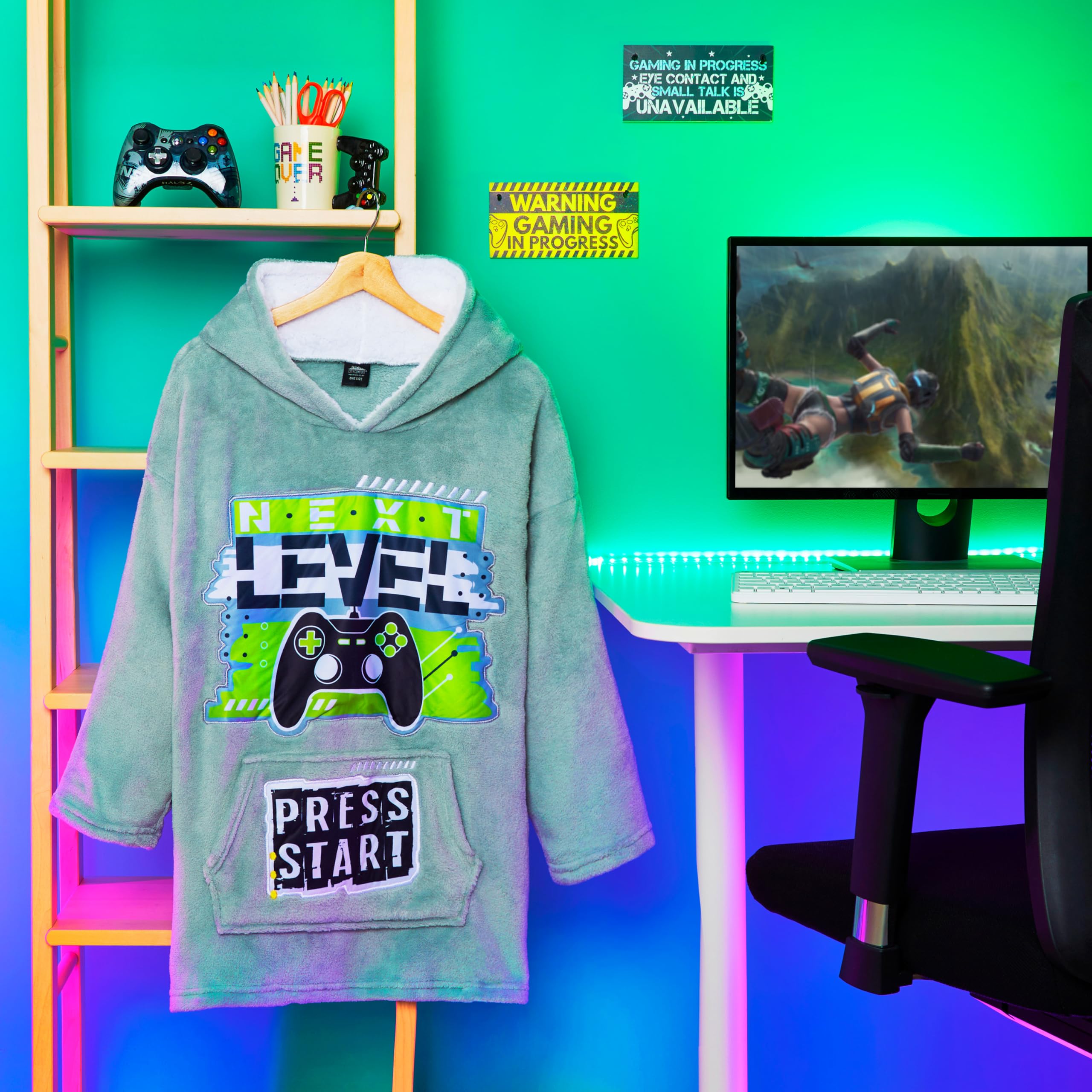 CityComfort Felpa Coperta Bambino - Felpe Oversize con Cappuccio in Morbido Pile Taglia Unica - Regalo per Gamer
