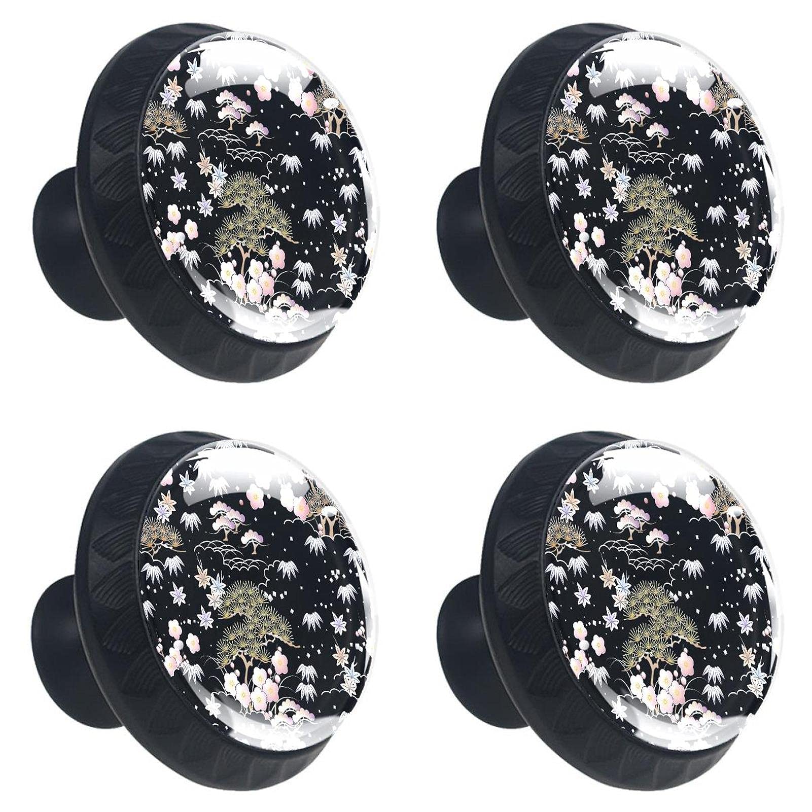 Poignées de porte de placard couteaux de fleurs boutons de meuble fond noir x4