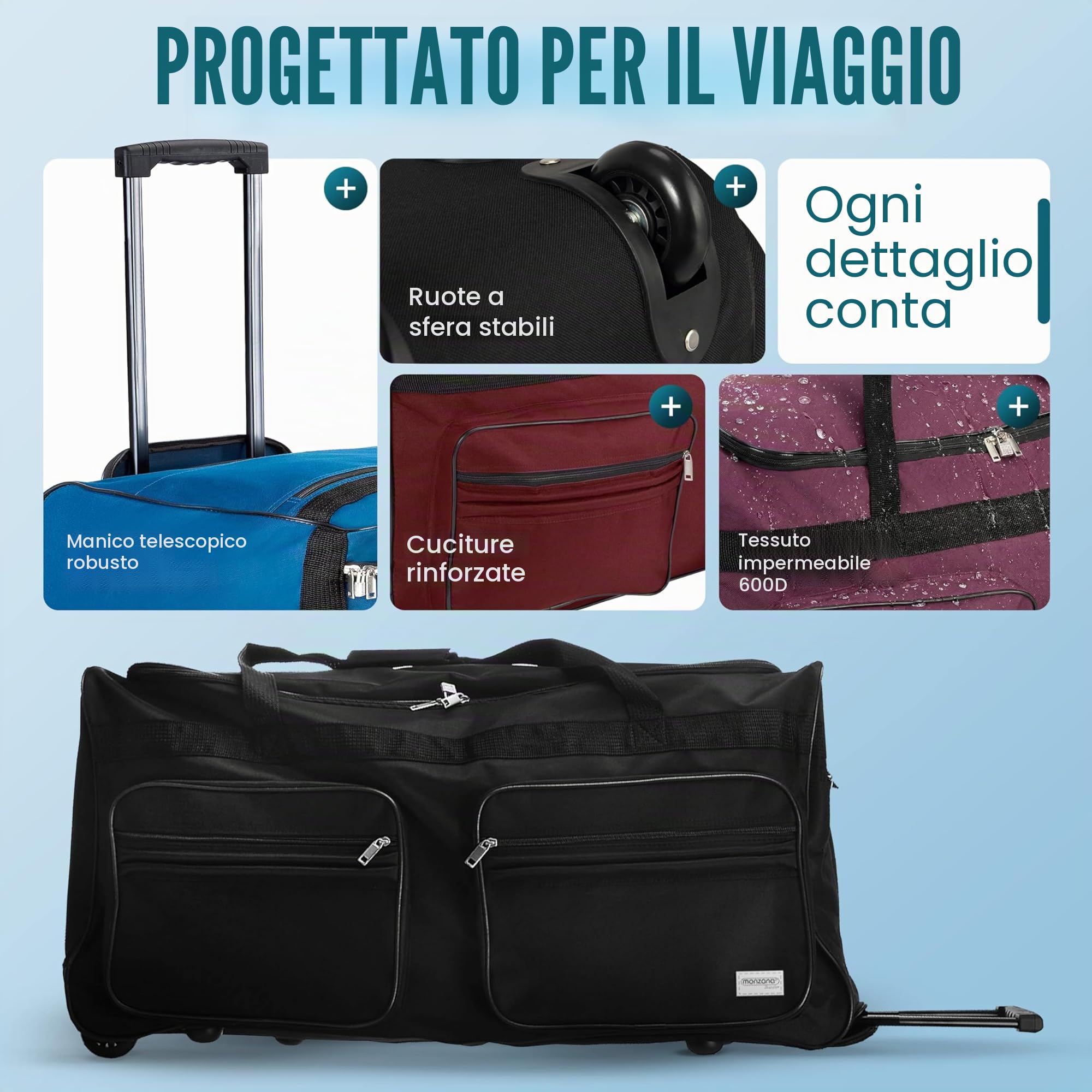 Deuba Borsone da viaggio con ruote XXL 85x43x44cm 160 L Trolley Borsa da viaggio Borsa sportiva bagaglio valigia manico telescopico