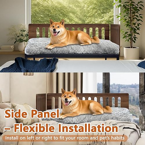 Miniatura 5 de Beside cama para perro, 2 paneles de altura ajustable, marco de cama de metal para perros de 40 x 28 pulgadas con cojín extraíble, tamaño grande