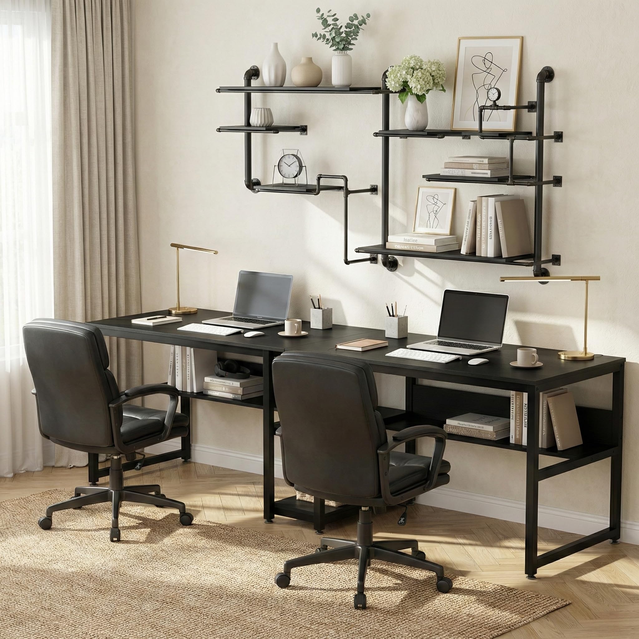 Lailang Tavolo da computer da 79 pollici, doppia scrivania lunga, tavolo da lavoro rustico, tavolo da ufficio con spazio di archiviazione, scrivania per computer, scrivania grande, 79 x 24 x 30