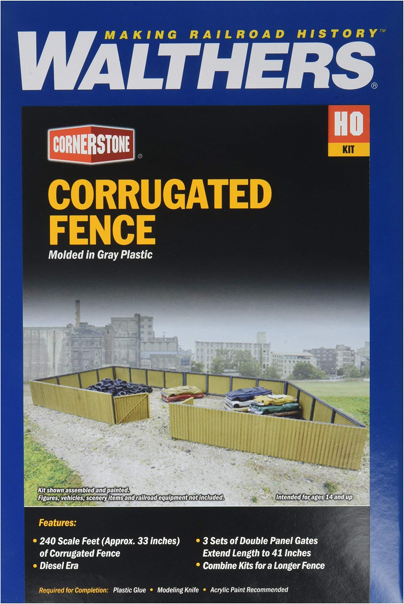 Walthers Cornerstone HO Scale Model Corrugated Fence Kit, 1-1/4" 3.1cm