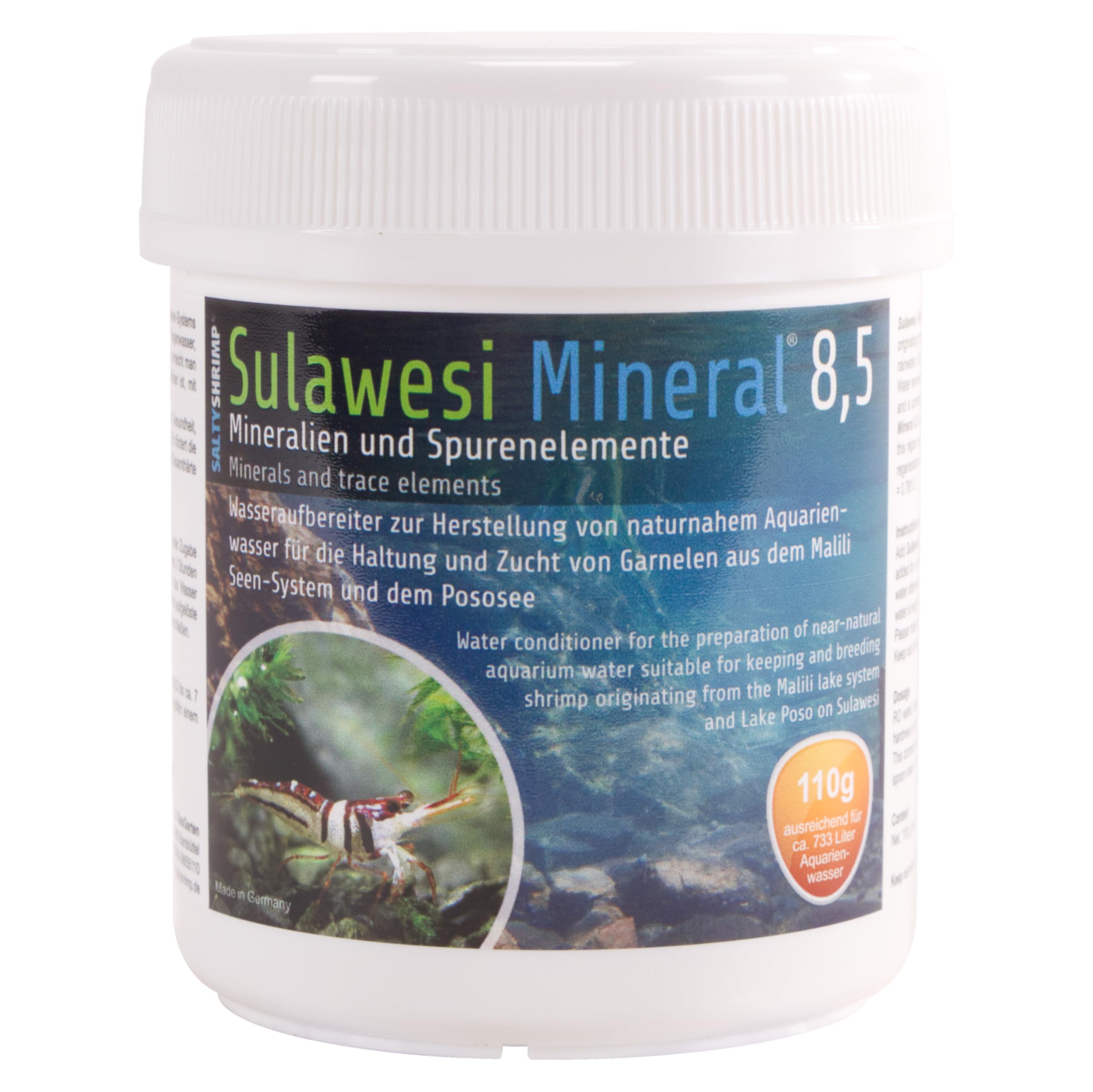 Sulawesi Mineral 8,5 | 110g - Sal de Sulawesi para endurecer el Agua de ósmosis, Agua de Lluvia, etc. El Alto Valor de pH de 8,5 Reduce la Carga bacteriana