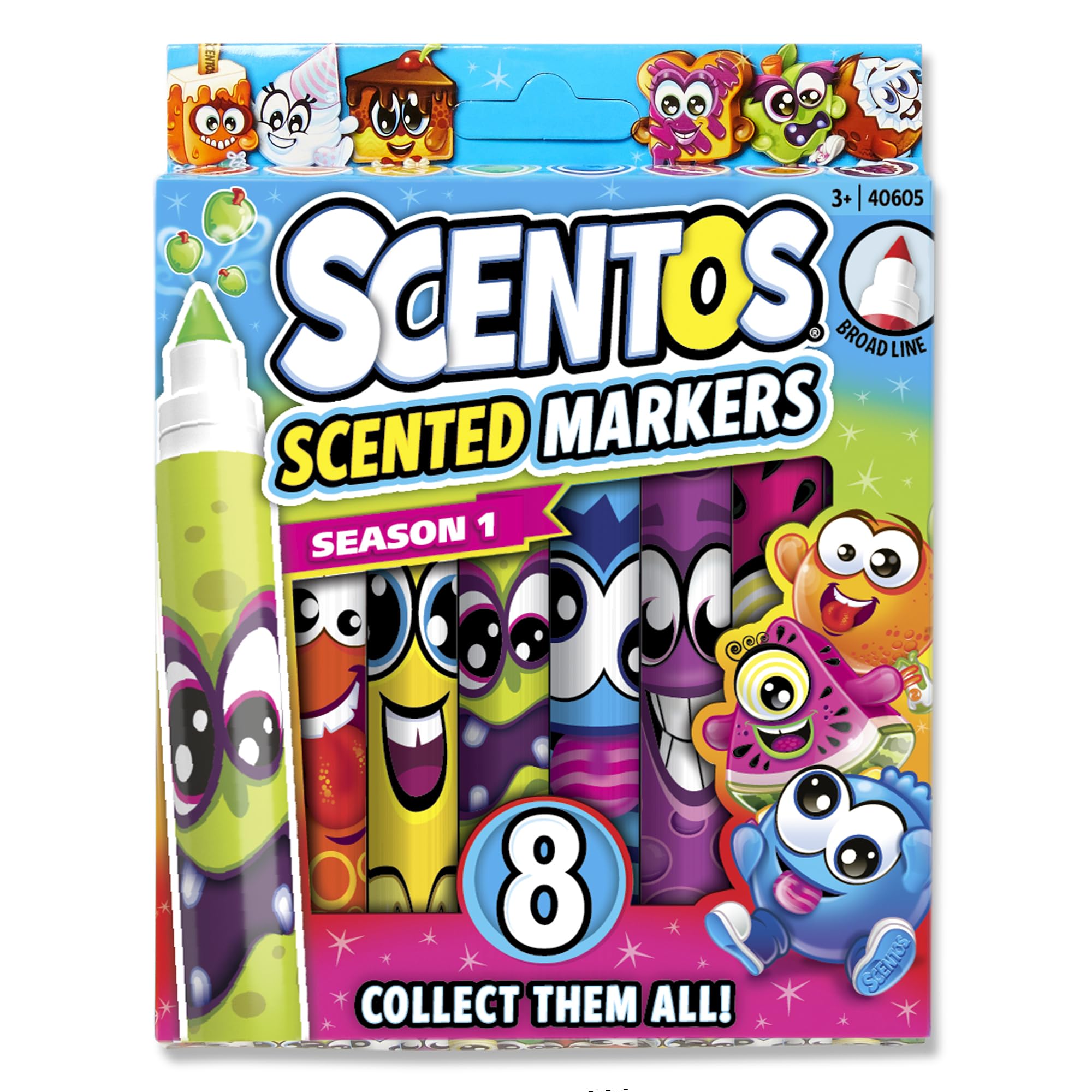 Scentos Classic Scented Markers for Kids Ages 4-8 - Colored Markers for School & Coloring Books (8-Pack)