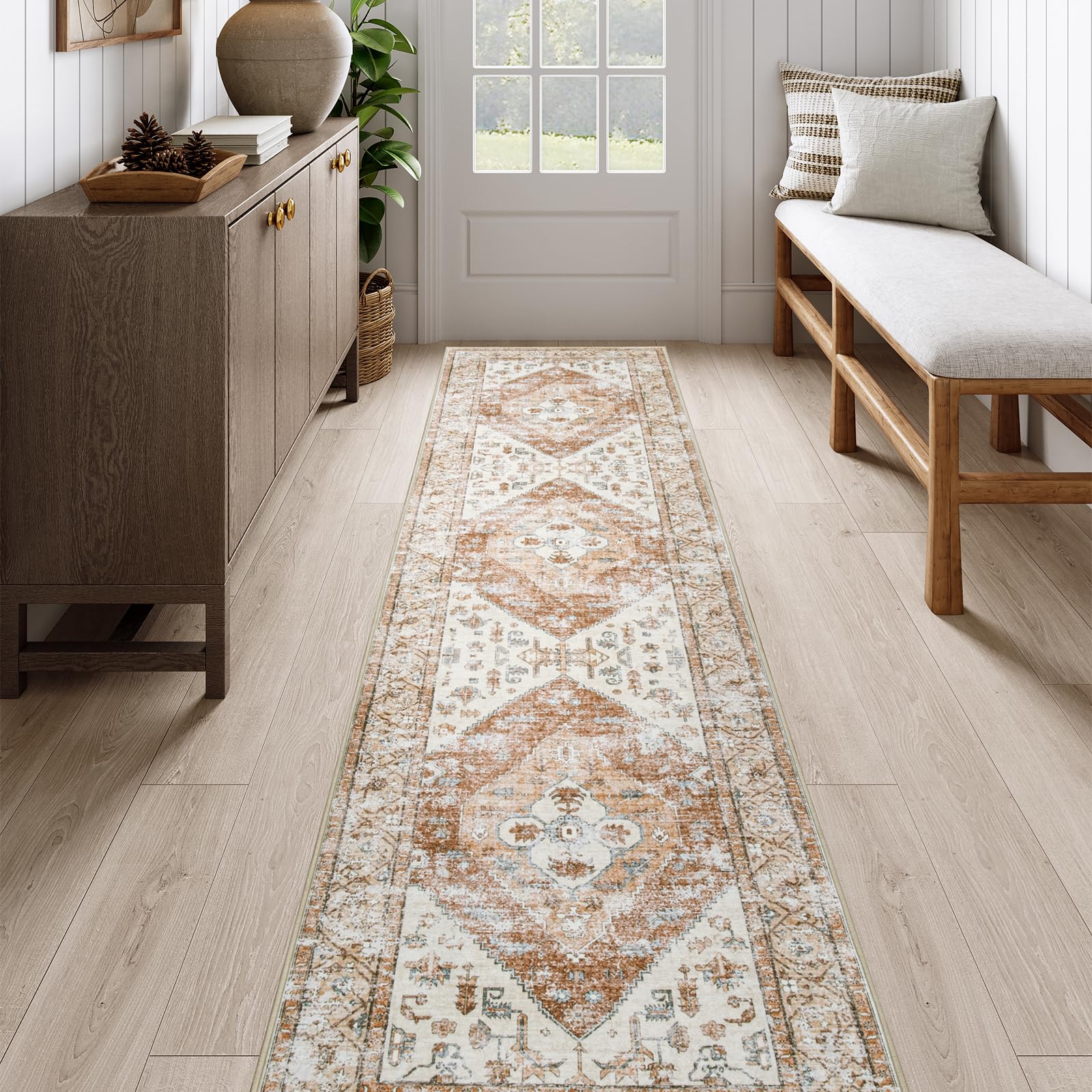 Lahome Boho Hallway Runners - 2x8 Runner Rug Non-Slip Washable Kitchen Runner Non-Shedding Lightweitht Floor Runners, Oriental Distressed Print Indoor Carpet Runner for Entrance Laundry Livi